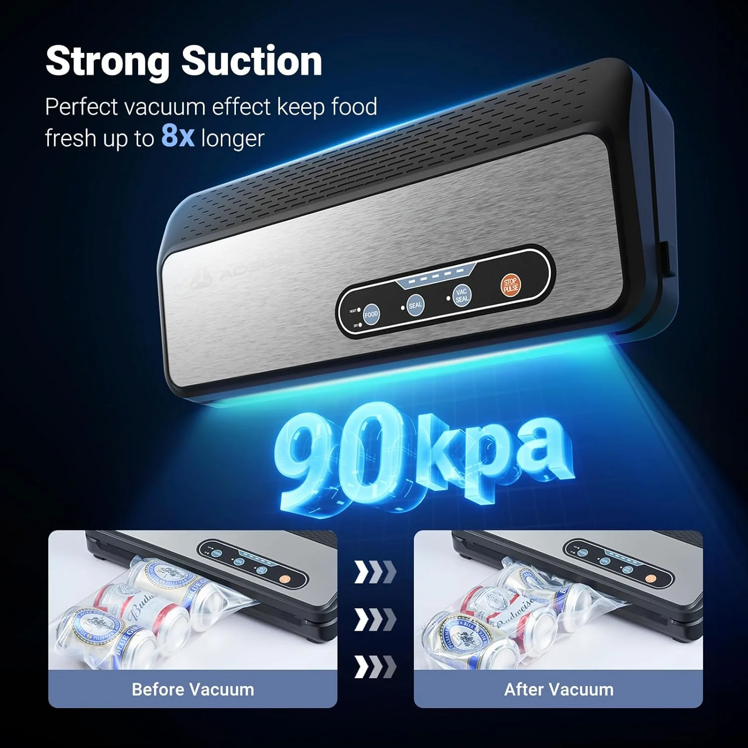 دستگاه وکیوم سیلر، دستگاه وکیوم سیلر غذای 8 در 1 قدرتمند 90Kpa Aobosi برای غذای خشک/مرطوب، دارای برش داخلی و محل نگهداری کیسه، رول کیسه و 5 کیسه از پیش برش خورده، شلنگ وکیوم برای ظروف فشرده (نقره ای) دستگاه وکیوم سیلر، دستگاه وکیوم سیلر غذای 8 در 1 قدرتمند 90Kpa Aobosi برای غذای خشک/مرطوب، دارای برش داخلی و محل نگهداری کیسه، رول کیسه و 5 کیسه از پیش برش خورده، شلنگ وکیوم برای ظروف فشرده (نقره ای)