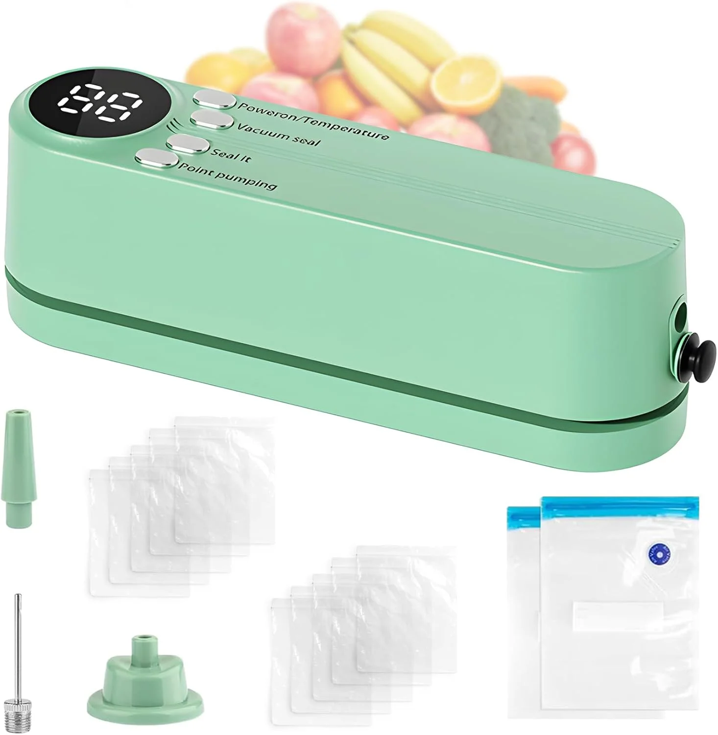 دستگاه وکیوم سیلر، مینی وکیوم سیلر برای غذا، دستگاه سیلر کیسه ای چند منظوره بی سیم و قابل حمل 3 در 1 با 10 کیسه مهر و موم شده برای نگهداری میان وعده و نگهداری مواد غذایی