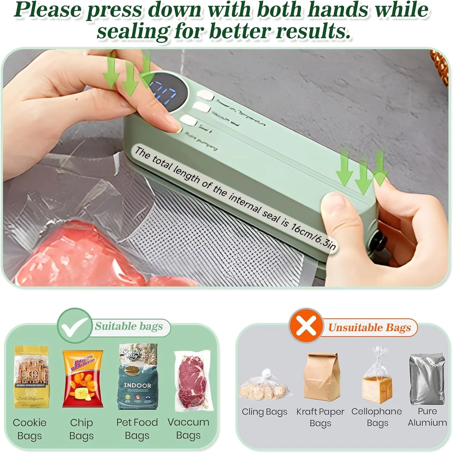 دستگاه وکیوم سیلر، مینی وکیوم سیلر برای غذا، دستگاه سیلر کیسه ای چند منظوره بی سیم و قابل حمل 3 در 1 با 10 کیسه مهر و موم شده برای نگهداری میان وعده و نگهداری مواد غذایی