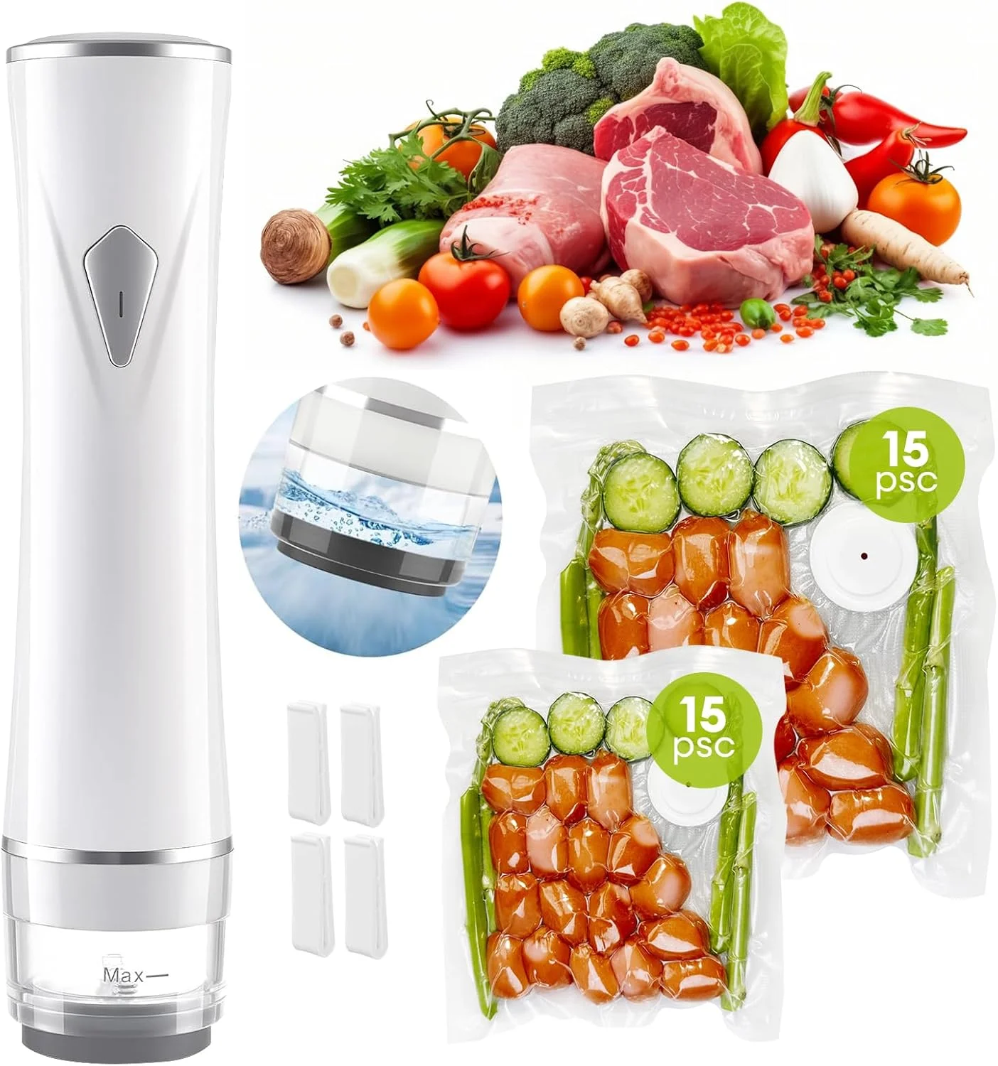 دستگاه وکیوم سیلر غذا - دستگاه وکیوم سیلر دستی قابل حمل با 30 کیسه قابل استفاده مجدد و مخزن آب قابل مشاهده، دستگاه ذخیره ساز غذای بی سیم و جمع و جور برای آماده سازی غذا، پخت سو وید و نگهداری در آشپزخانه دستگاه وکیوم سیلر غذا - دستگاه وکیوم سیلر دستی قابل حمل با 30 کیسه قابل استفاده مجدد و مخزن آب قابل مشاهده، دستگاه ذخیره ساز غذای بی سیم و جمع و جور برای آماده سازی غذا، پخت سو وید و نگهداری در آشپزخانه