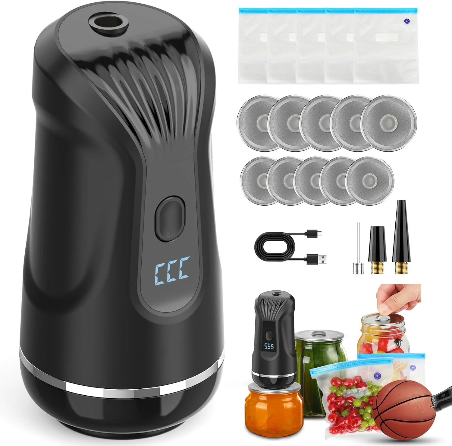 دستگاه وکیوم برقی شیشه های مربا، دستگاه وکیوم دستی ارتقا یافته 2 در 1 برای نگهداری مواد غذایی، دستگاه وکیوم قابل حمل سریع و جمع و جور برای وکیوم کردن و باد کردن با 5 کیسه وکیوم و 10 شیشه مربا دستگاه وکیوم برقی شیشه های مربا، دستگاه وکیوم دستی ارتقا یافته 2 در 1 برای نگهداری مواد غذایی، دستگاه وکیوم قابل حمل سریع و جمع و جور برای وکیوم کردن و باد کردن با 5 کیسه وکیوم و 10 شیشه مربا