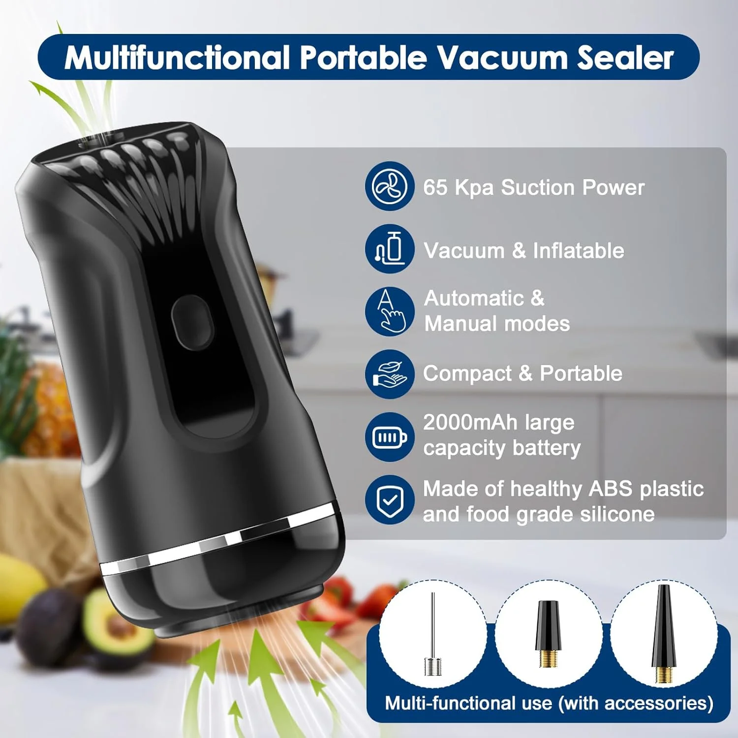 دستگاه وکیوم برقی شیشه های مربا، دستگاه وکیوم دستی ارتقا یافته 2 در 1 برای نگهداری مواد غذایی، دستگاه وکیوم قابل حمل سریع و جمع و جور برای وکیوم کردن و باد کردن با 5 کیسه وکیوم و 10 شیشه مربا