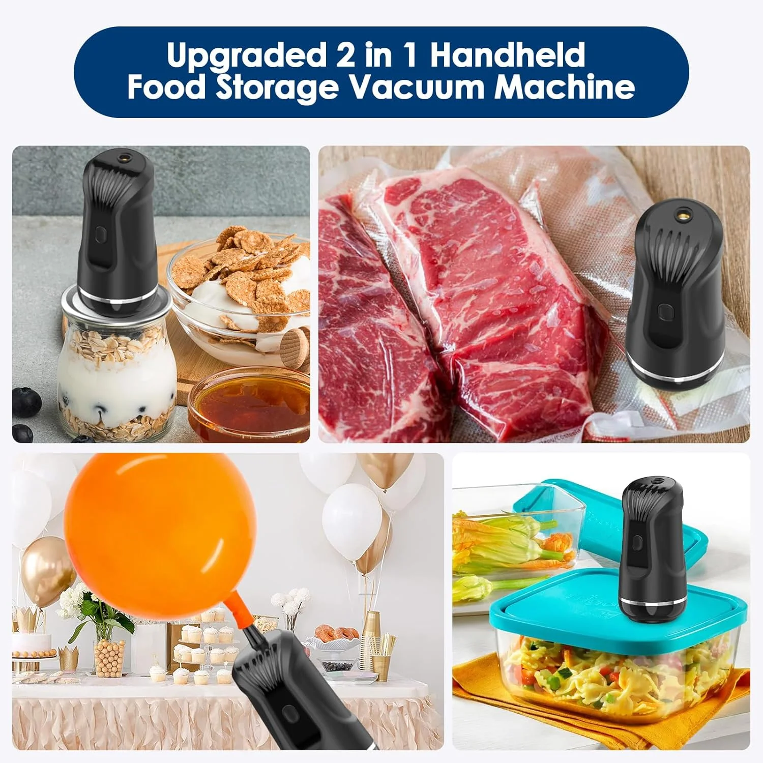 دستگاه وکیوم برقی شیشه های مربا، دستگاه وکیوم دستی ارتقا یافته 2 در 1 برای نگهداری مواد غذایی، دستگاه وکیوم قابل حمل سریع و جمع و جور برای وکیوم کردن و باد کردن با 5 کیسه وکیوم و 10 شیشه مربا