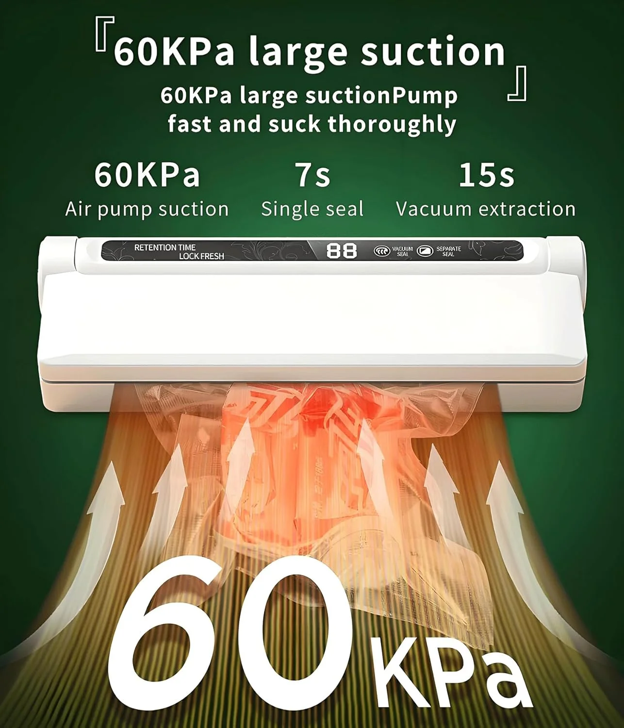 دستگاه وکیوم بسته بندی مواد غذایی تمام اتوماتیک با نمایشگر دیجیتال و 40 کیسه وکیوم + 3 نوار آب بندی، دستگاه وکیوم بسته بندی مواد غذایی با عملکرد دوگانه خشک و مرطوب، قدرت مکش فوق العاده، ساخته شده از مواد ABS