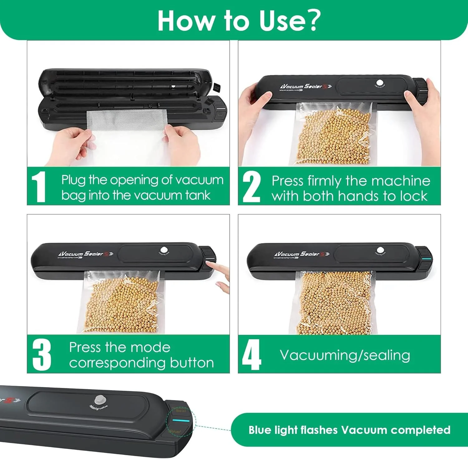 دستگاه وکیوم سیلر برای نگهداری مواد غذایی - دستگاه بسته بندی خودکار مواد غذایی با حالت های خشک و مرطوب، سیستم تخلیه هوا برای گوشت، سبزیجات و آماده سازی غذا، شامل کیسه های بسته بندی و کاتر دستگاه وکیوم سیلر برای نگهداری مواد غذایی - دستگاه بسته بندی خودکار مواد غذایی با حالت های خشک و مرطوب، سیستم تخلیه هوا برای گوشت، سبزیجات و آماده سازی غذا، شامل کیسه های بسته بندی و کاتر