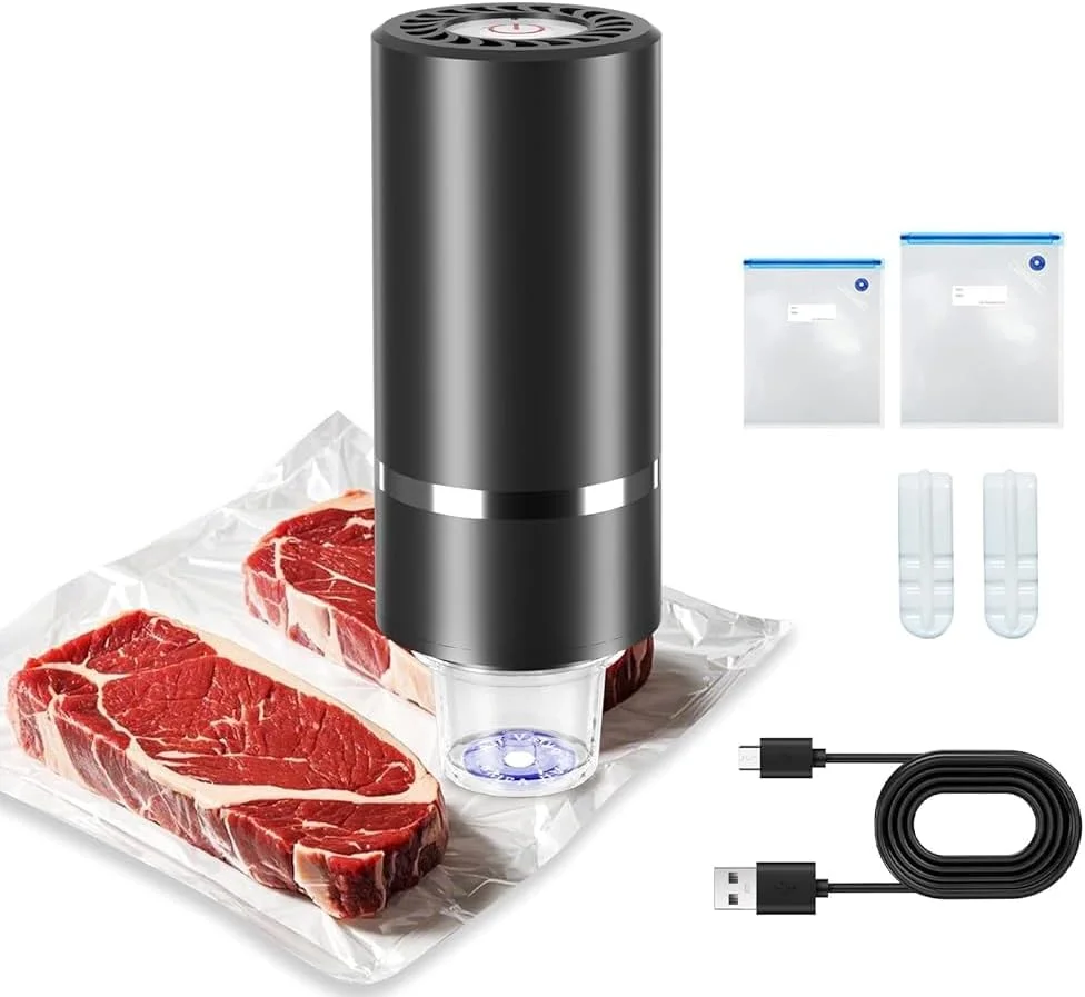 دستگاه وکیوم سیلر، دستگاه وکیوم سیلر دستی قابل شارژ با 10 کیسه سو وید قابل استفاده مجدد برای نگهداری مواد غذایی، 2 عدد گیره دستگاه وکیوم سیلر، دستگاه وکیوم سیلر دستی قابل شارژ با 10 کیسه سو وید قابل استفاده مجدد برای نگهداری مواد غذایی، 2 عدد گیره