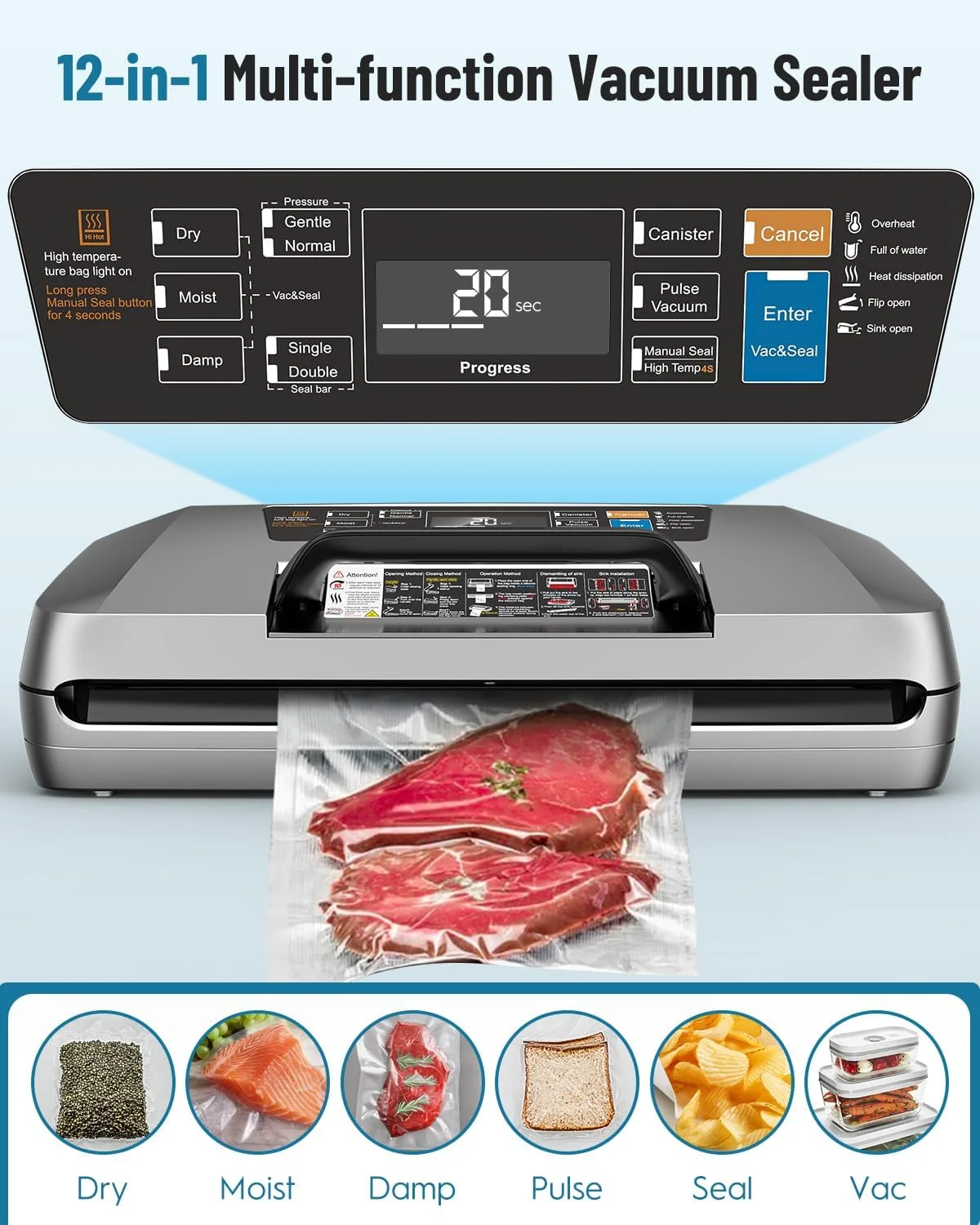 دستگاه وکیوم سیلر، دستگاه وکیوم سیلر مواد غذایی 95kPa با دوخت حرارتی دوبل، وکیوم سیلر با برشگر کیسه و محل نگهداری کیسه دستگاه وکیوم سیلر، دستگاه وکیوم سیلر مواد غذایی 95kPa با دوخت حرارتی دوبل، وکیوم سیلر با برشگر کیسه و محل نگهداری کیسه