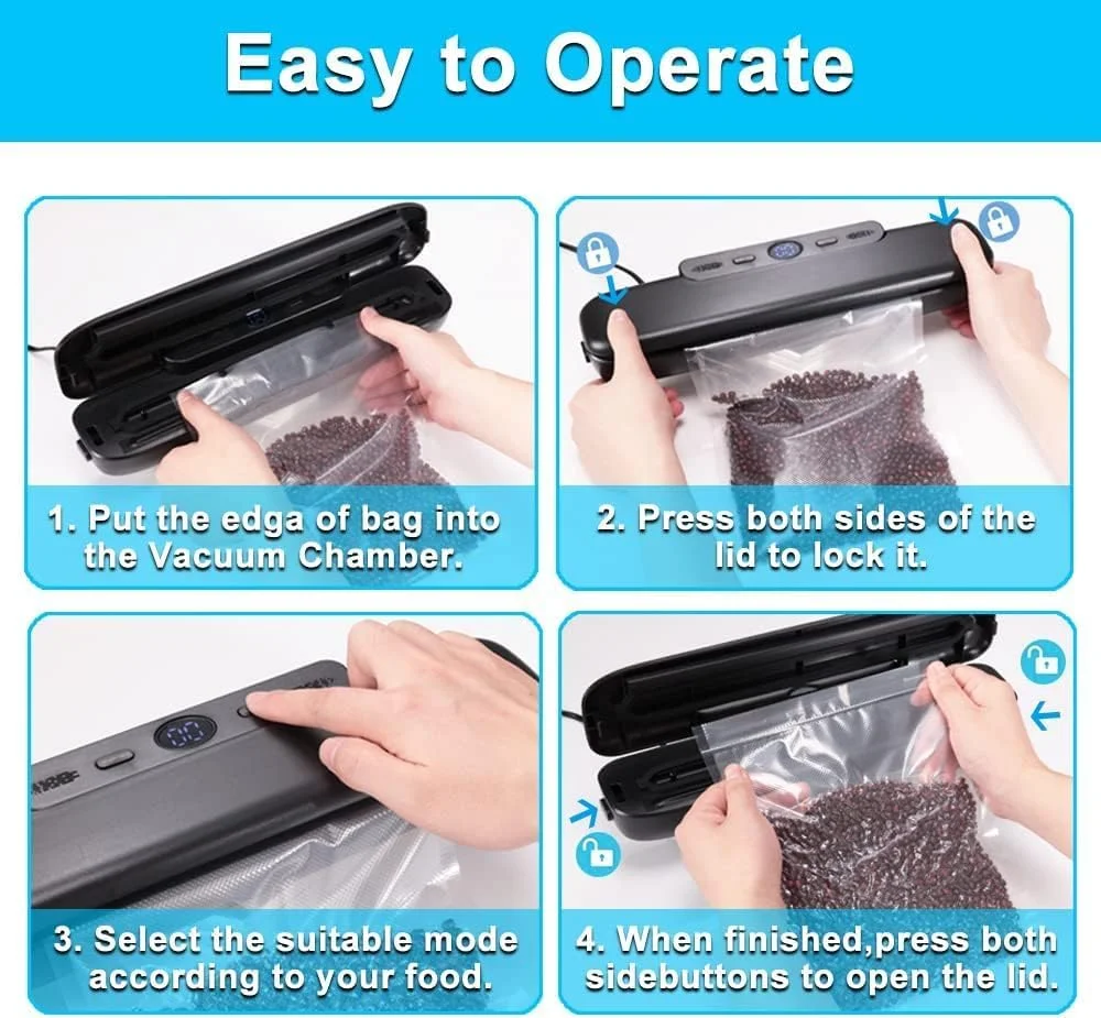 دستگاه وکیوم بسته بندی مواد غذایی - دستگاه حرفه ای فویل سیلر به همراه 10 کیسه وکیوم - دستگاه وکیوم برای پخت سو وید، مواد خشک و مرطوب - افزایش زمان نگهداری و تازگی