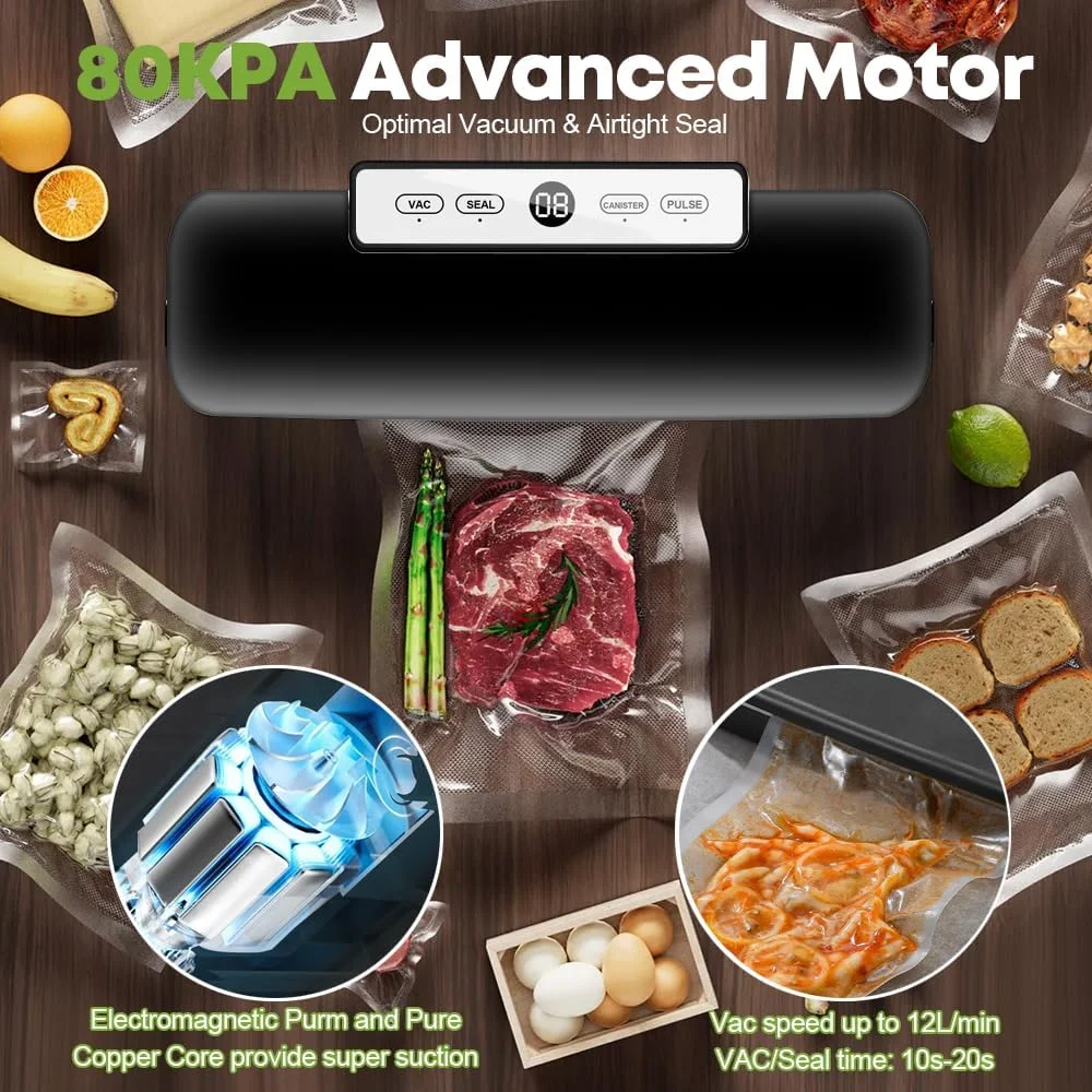 دستگاه وکیوم سیلر غذا برای پخت و پز Sous Vide، 5 در 1 گزینه آسان، حفظ مواد غذایی با کیسه های وکیوم - مشکی دستگاه وکیوم سیلر غذا برای پخت و پز Sous Vide، 5 در 1 گزینه آسان، حفظ مواد غذایی با کیسه های وکیوم - مشکی