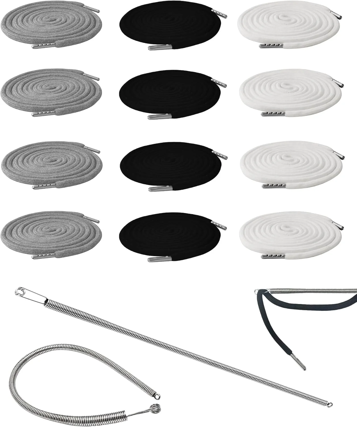 ست ۱۲ عددی بند نافی با طول ۱۶۷ سانتیمتر به همراه ابزار نخ کشی آسان برای هودی، شلوارک، شلوار ورزشی، ژاکت، شلوار، تنه، کت (خاکستری، مشکی، سفید)