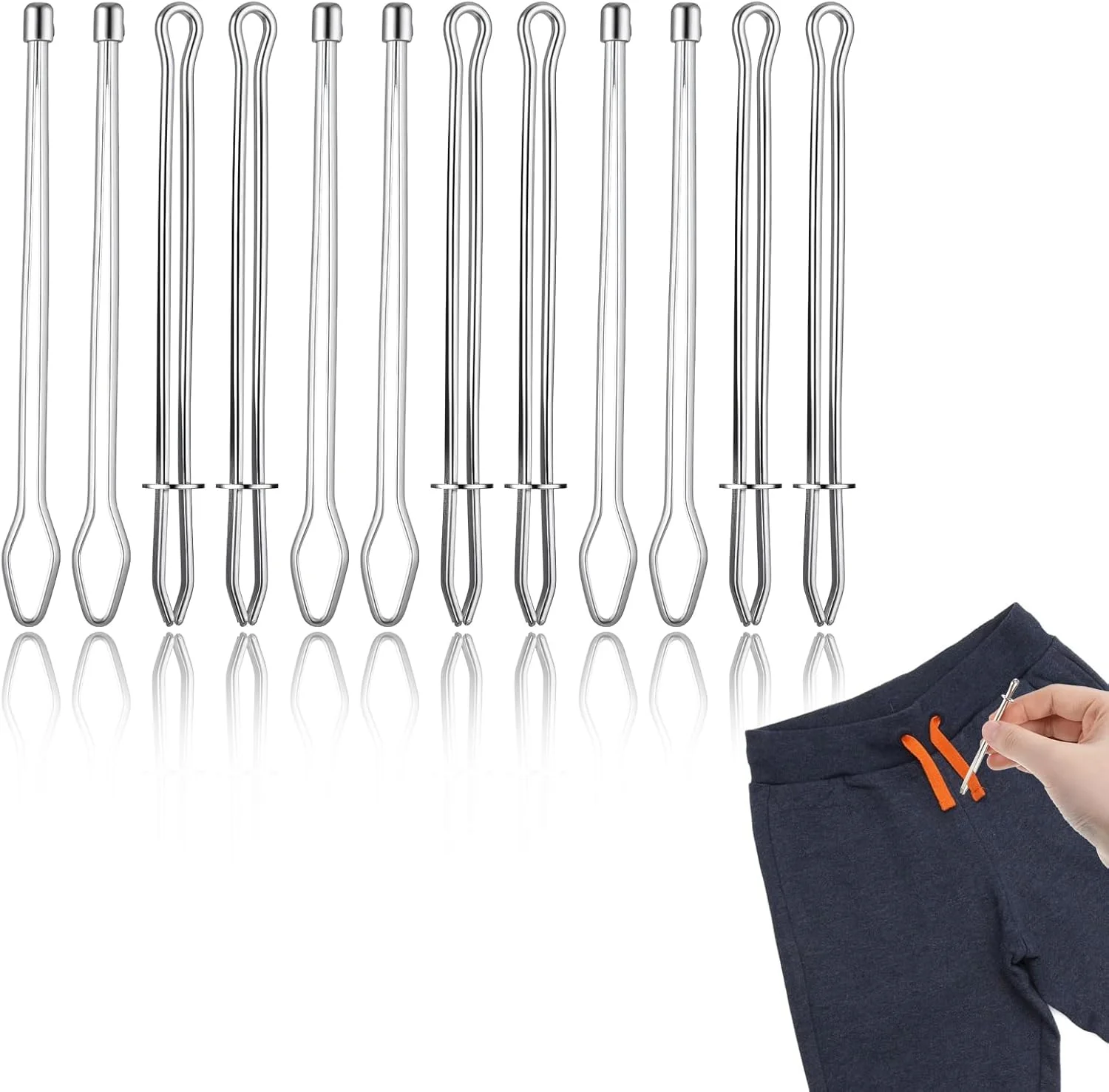 ابزار نخ کش بند ناف 12 عددی با 2 طرح گیره دوخت طناب درج آسان نخ فلزی برای هودی شلوارک شلوار ورزشی
