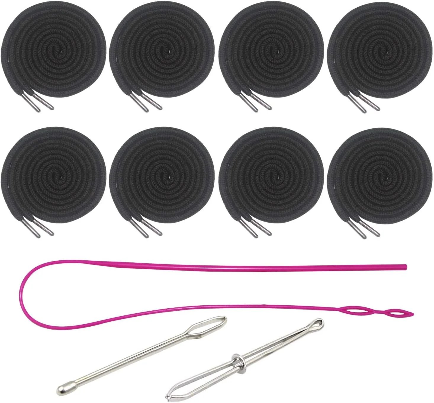 8 عدد بند ناف جایگزین بند کشی با نخ‌کن آسان برای شلوار ورزشی، شلوارک، شلوار، ژاکت و کت (مشکی)