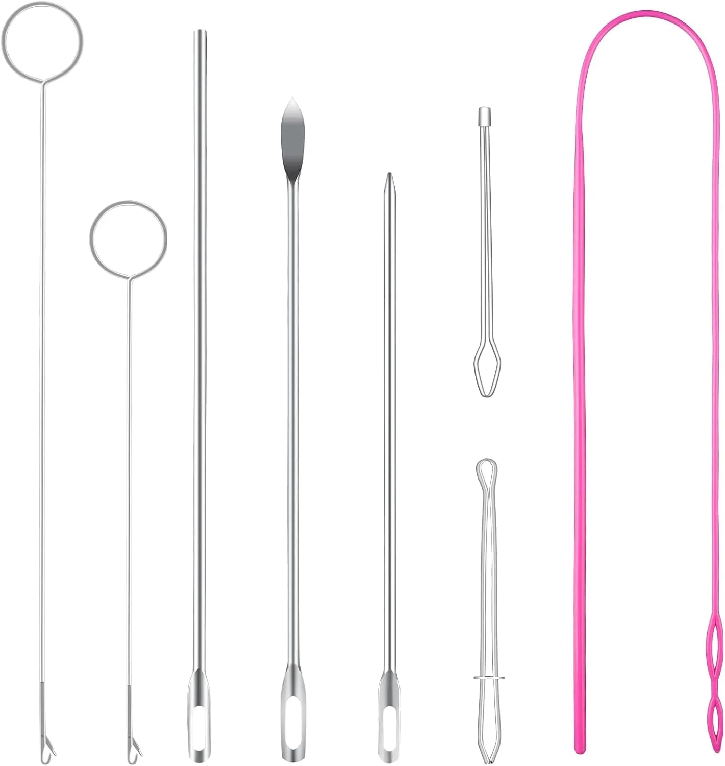 مجموعه ابزار نخ کش بند کشی 8 عددی، شامل ابزار برگردان حلقه خیاطی، ابزار برگردان حلقه بلند خیاطی استیل ضد زنگ با قفل، گیره های آسان نخ کش طناب برای ژاکت، کت، شلوار، هودی و پلیور