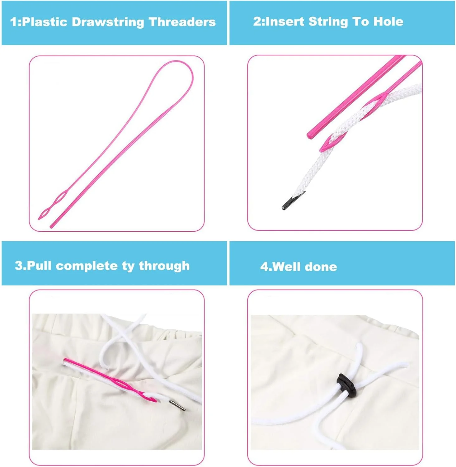 مجموعه ابزار نخ کش بند کشی 8 عددی، شامل ابزار برگردان حلقه خیاطی، ابزار برگردان حلقه بلند خیاطی استیل ضد زنگ با قفل، گیره های آسان نخ کش طناب برای ژاکت، کت، شلوار، هودی و پلیور