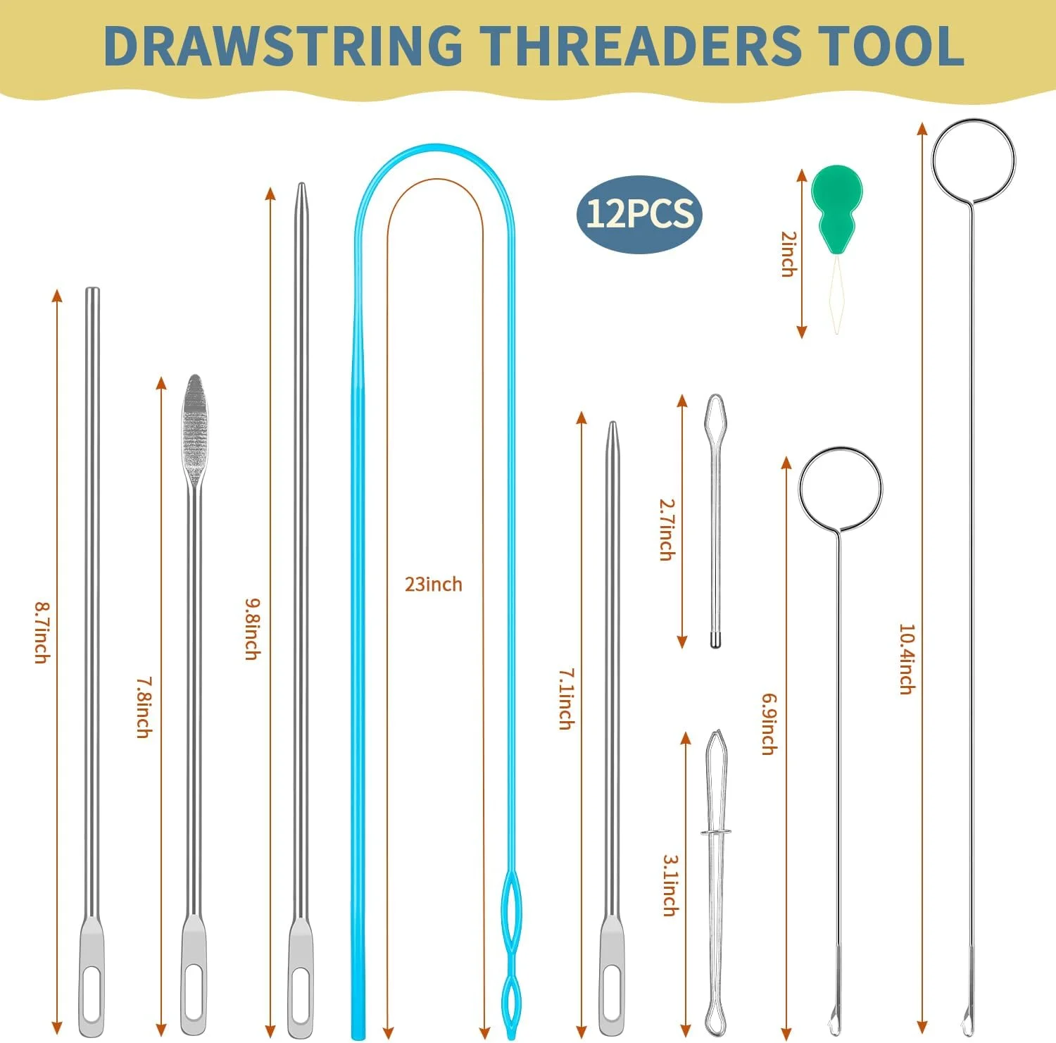 ۱۲ عدد ابزار نخ کش بند ناف، ابزار نخ کش انعطاف پذیر، ابزار نخ کش فلزی، موچین فلزی، قلاب های برگرداننده حلقه، برای نیازهای نخ کشی بند ناف لباس شلوار کیف