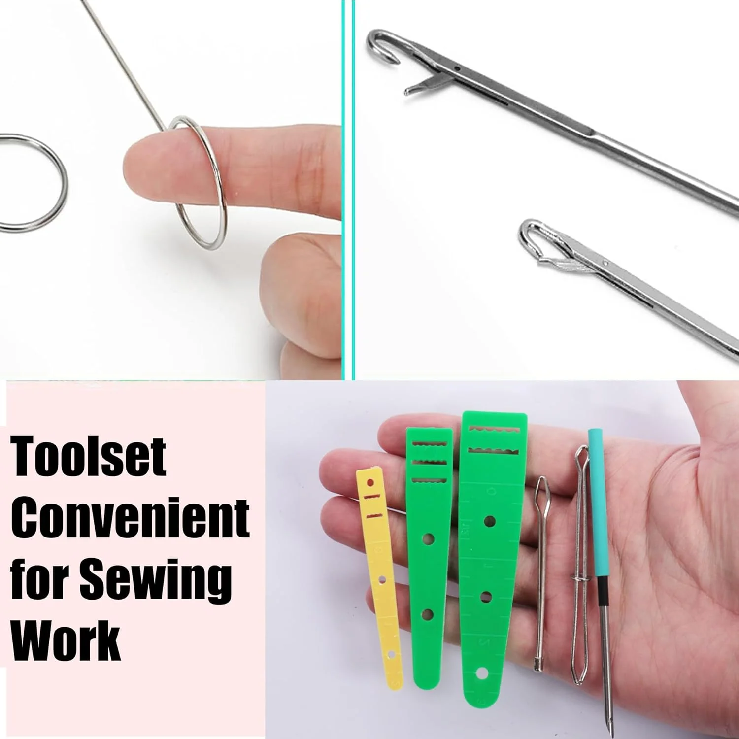 مجموعه ابزار نخ کشی بند ناف 12 عددی، ابزار خیاطی برای برگرداندن حلقه، گیره های آسان نخ کشی طناب برای ژاکت، کت، شلوار، ابزار خیاطی برای بند ناف و طناب، بند ناف برای هودی و سویشرت (12)