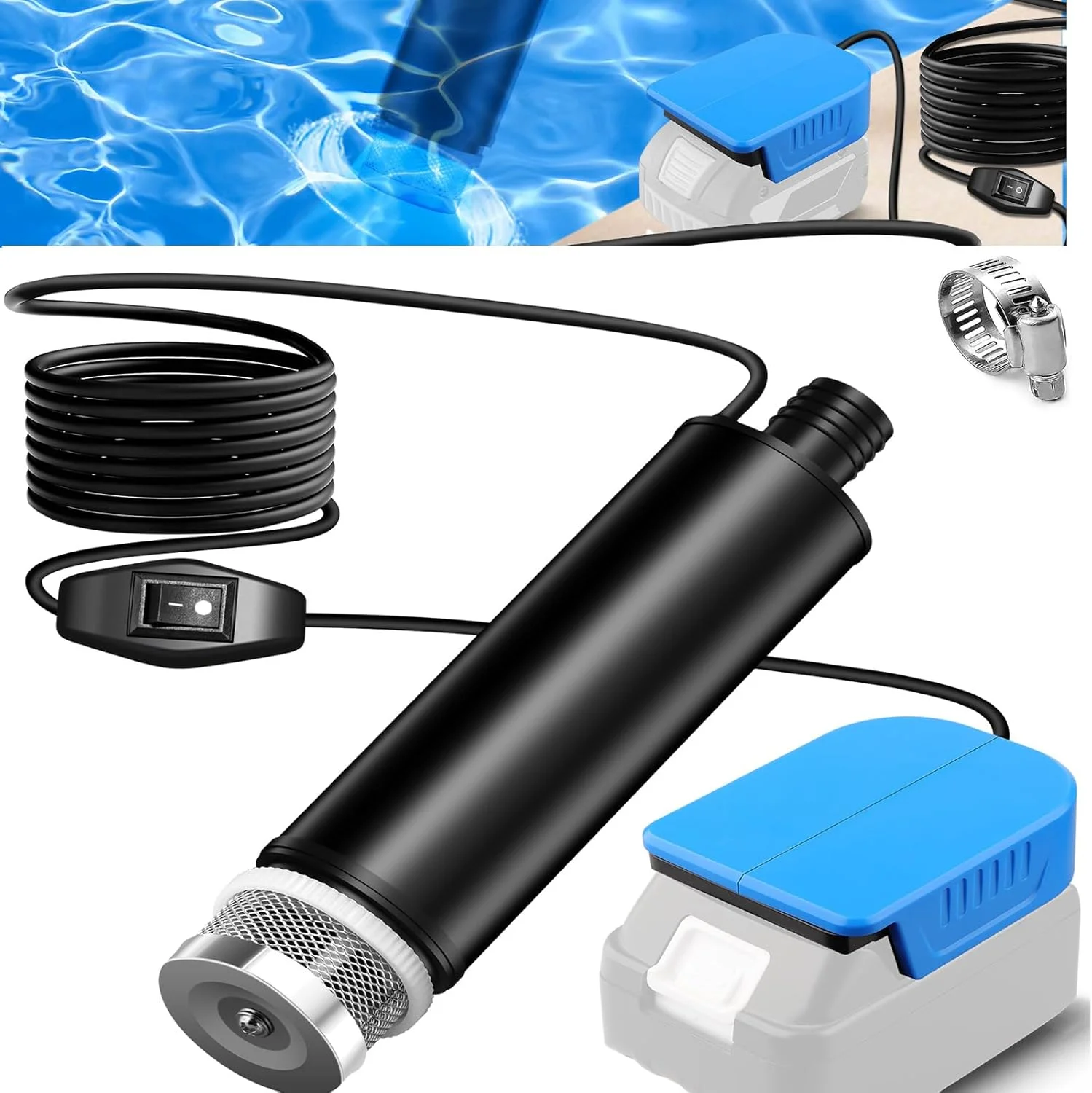 پمپ آب قابل حمل سازگار با باتری 18 ولت ماکیتا، سرعت بیکار موتور 4500 دور در دقیقه، جریان 30 لیتر در دقیقه، ارتفاع پمپاژ 4.5 متر، پمپ آب 120 واتی برای باغ، کمپینگ، استخر کودکان