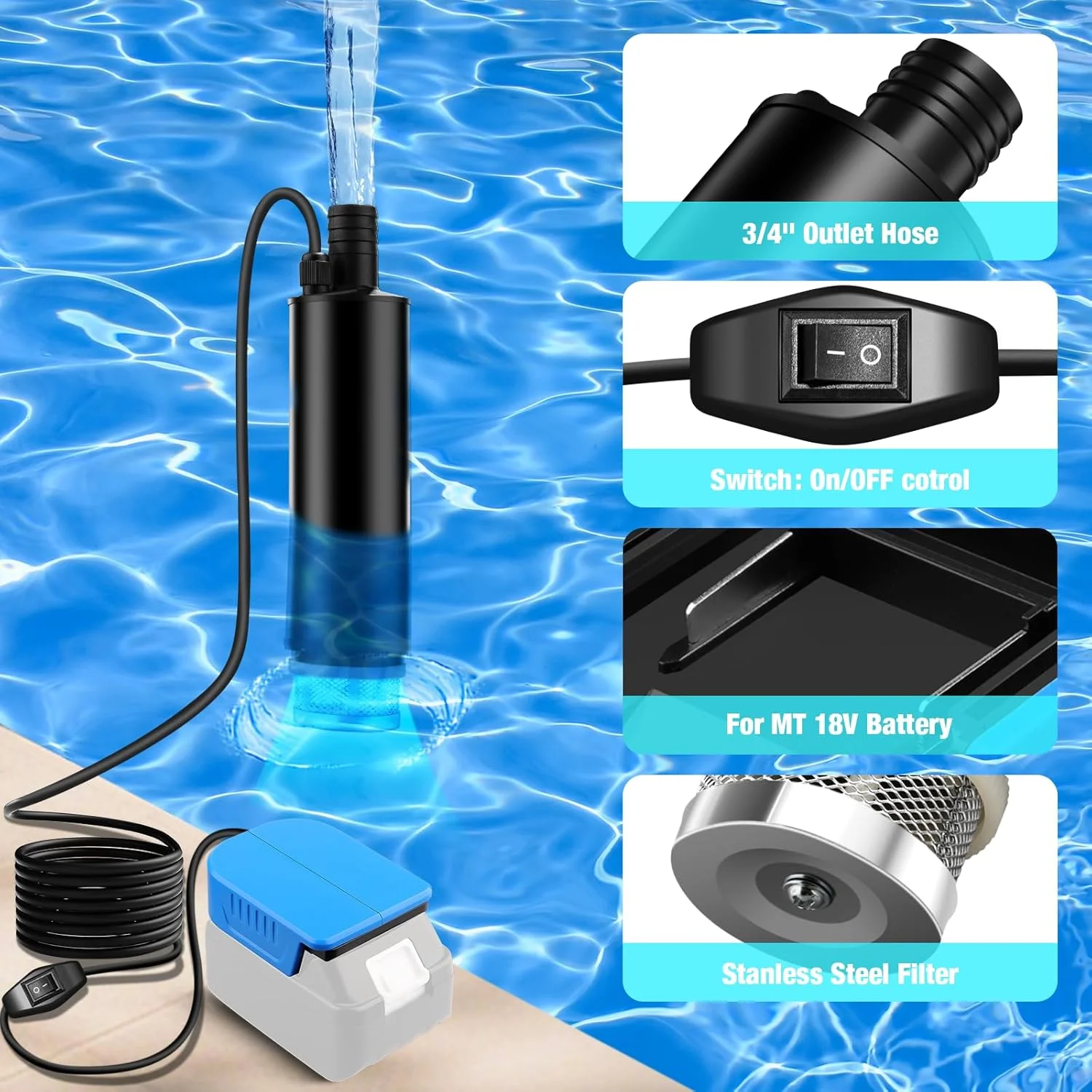 پمپ آب قابل حمل سازگار با باتری 18 ولت ماکیتا، سرعت بیکار موتور 4500 دور در دقیقه، جریان 30 لیتر در دقیقه، ارتفاع پمپاژ 4.5 متر، پمپ آب 120 واتی برای باغ، کمپینگ، استخر کودکان پمپ آب قابل حمل سازگار با باتری 18 ولت ماکیتا، سرعت بیکار موتور 4500 دور در دقیقه، جریان 30 لیتر در دقیقه، ارتفاع پمپاژ 4.5 متر، پمپ آب 120 واتی برای باغ، کمپینگ، استخر کودکان