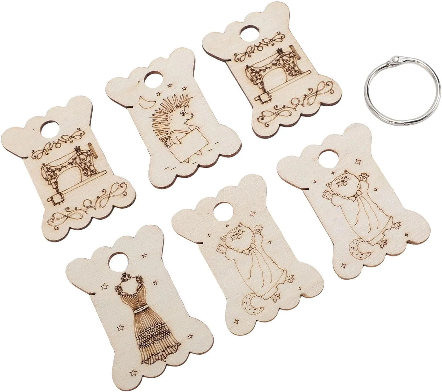 بوبین نخ دندان Cryfokt، 6 عدد تخته سیم پیچ نخ چوبی با طرح های نفیس، برای نخ دوزی/مدیریت کابل بوبین نخ دندان Cryfokt، 6 عدد تخته سیم پیچ نخ چوبی با طرح های نفیس، برای نخ دوزی/مدیریت کابل