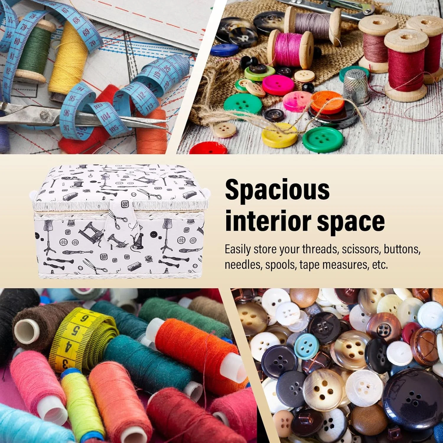 سبد لوازم خیاطی با طراحی هوشمندانه، دسته چرخان، ظرفیت زیاد و راحتی ارگونومیک برای نخ، سوزن، قیچی و سایر لوازم، بافتنی، شیک و کاربردی