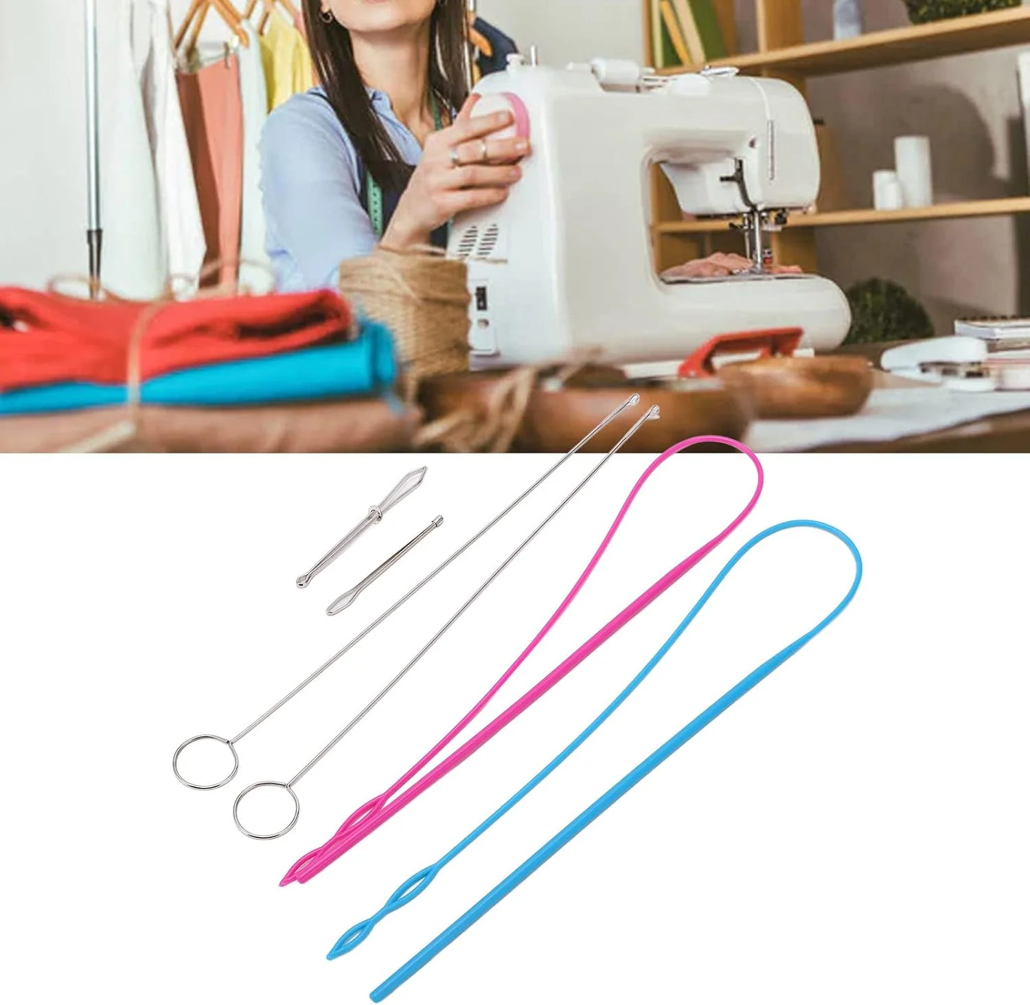 ست 6 عددی ابزار حلقه دوزی Ejoyous، قلاب برگردان حلقه، نخ کش بند، موچین فلزی، ابزار برگردان حلقه برای مصارف خانگی