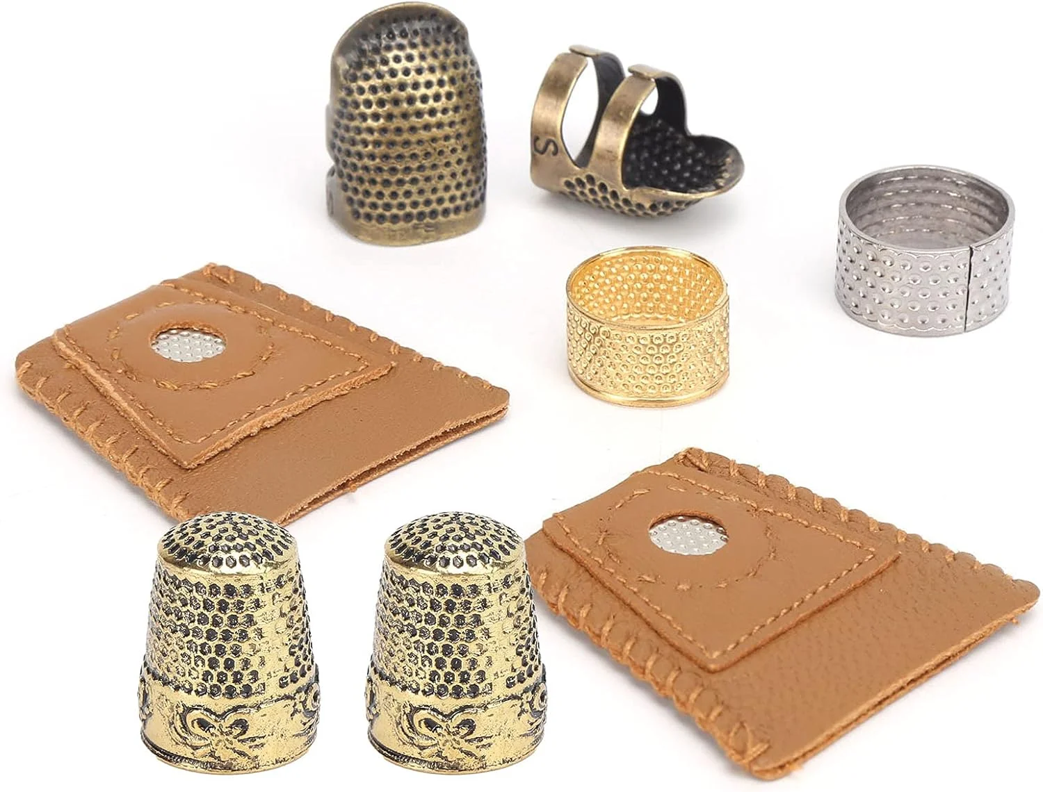 محافظ انگشت خیاطی Phefop، مجموعه انگشتانه با انگشتانه چرم مصنوعی برای گلدوزی، سوزن دوزی برای کارهای دستی، جنس مس بادوام محافظ انگشت خیاطی Phefop، مجموعه انگشتانه با انگشتانه چرم مصنوعی برای گلدوزی، سوزن دوزی برای کارهای دستی، جنس مس بادوام