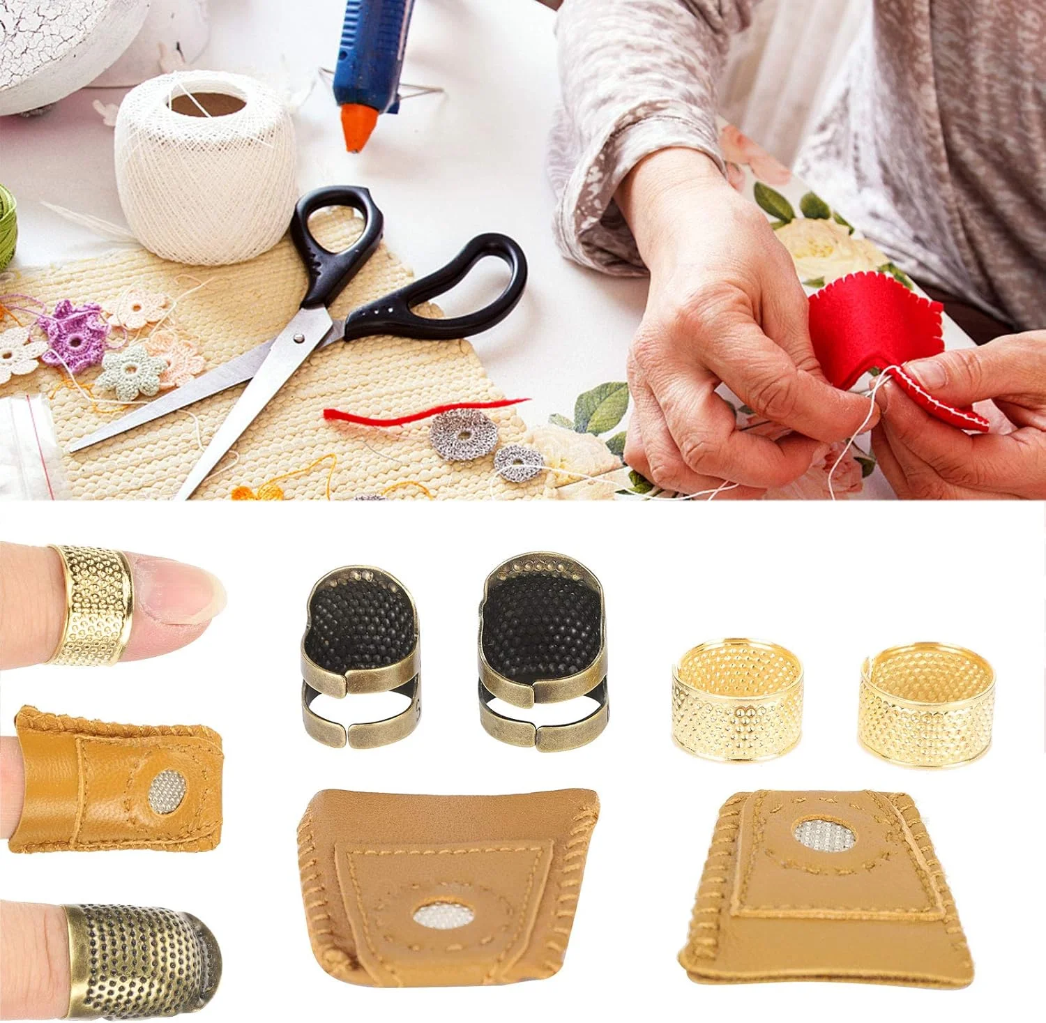 انگشتانه محافظ انگشت قابل تنظیم Phefop، ابزار خیاطی، مناسب برای اکثر انگشتان، ساخته شده از مس بادوام، ایده آل برای سوزن دوزی و گلدوزی با پارچه های ضخیم انگشتانه محافظ انگشت قابل تنظیم Phefop، ابزار خیاطی، مناسب برای اکثر انگشتان، ساخته شده از مس بادوام، ایده آل برای سوزن دوزی و گلدوزی با پارچه های ضخیم