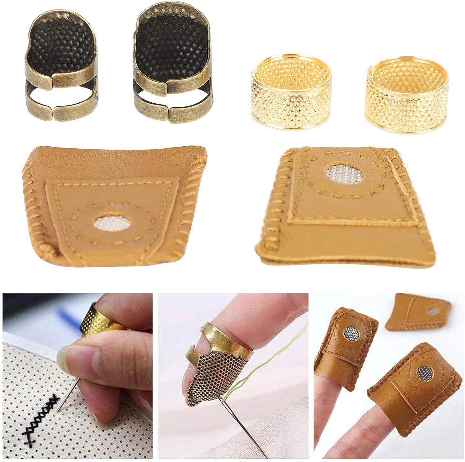 انگشتانه محافظ انگشت قابل تنظیم Phefop، ابزار خیاطی، مناسب برای اکثر انگشتان، ساخته شده از مس بادوام، ایده آل برای سوزن دوزی و گلدوزی با پارچه های ضخیم انگشتانه محافظ انگشت قابل تنظیم Phefop، ابزار خیاطی، مناسب برای اکثر انگشتان، ساخته شده از مس بادوام، ایده آل برای سوزن دوزی و گلدوزی با پارچه های ضخیم