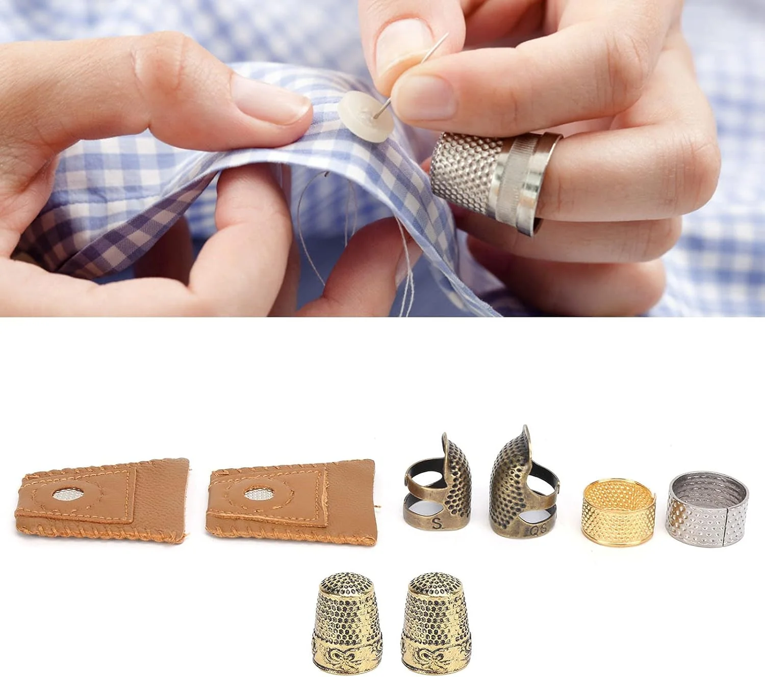 محافظ انگشت خیاطی Phefop، مجموعه انگشتانه با انگشتانه چرم مصنوعی برای گلدوزی، سوزن دوزی برای کارهای دستی، جنس مس بادوام محافظ انگشت خیاطی Phefop، مجموعه انگشتانه با انگشتانه چرم مصنوعی برای گلدوزی، سوزن دوزی برای کارهای دستی، جنس مس بادوام