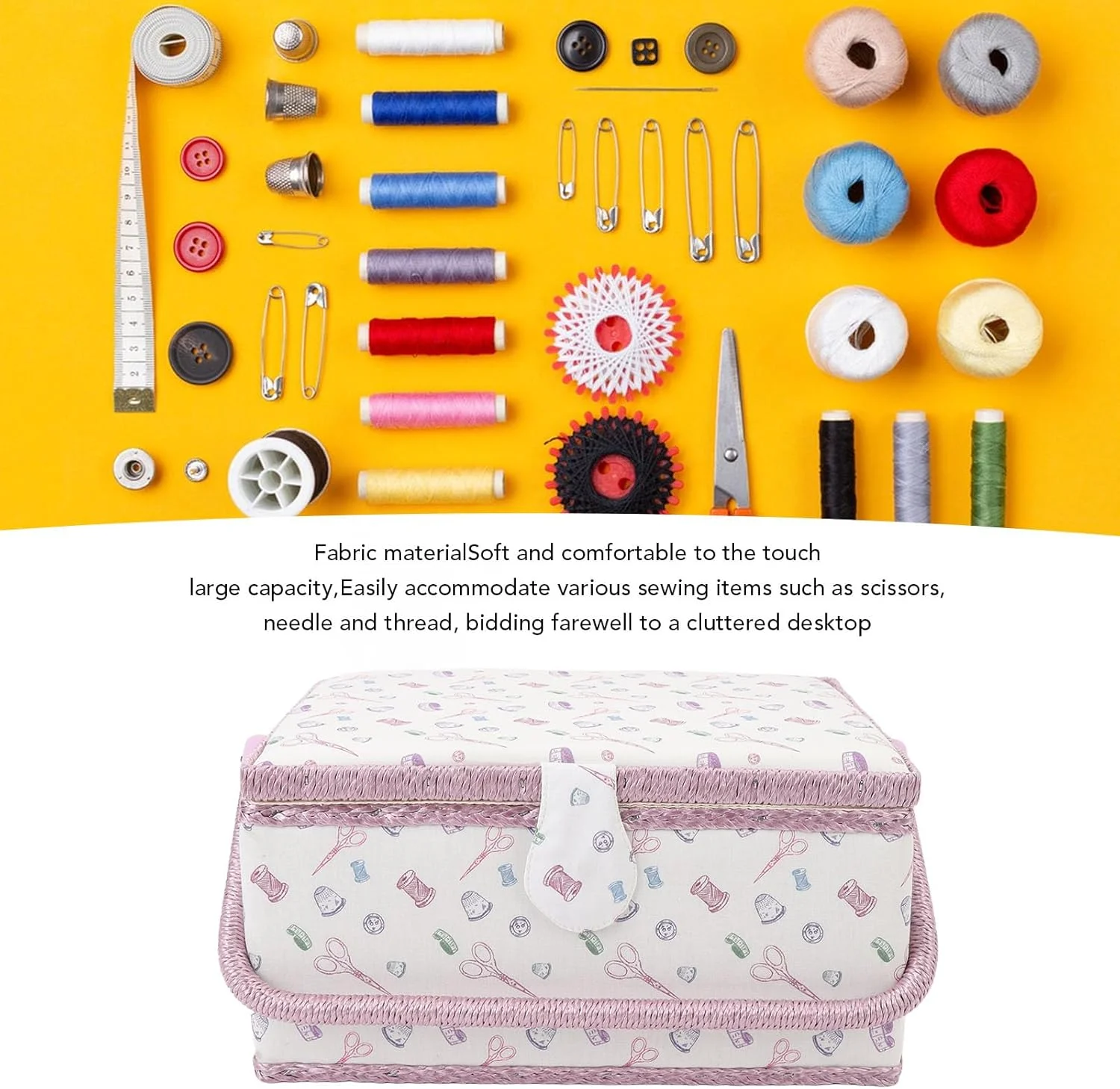 جعبه خیاطی Cryfokt، دارای دکمه مغناطیسی، دسته نرم و راحت قابل حمل با سینی پلاستیکی جداشدنی برای میز کار جعبه خیاطی Cryfokt، دارای دکمه مغناطیسی، دسته نرم و راحت قابل حمل با سینی پلاستیکی جداشدنی برای میز کار