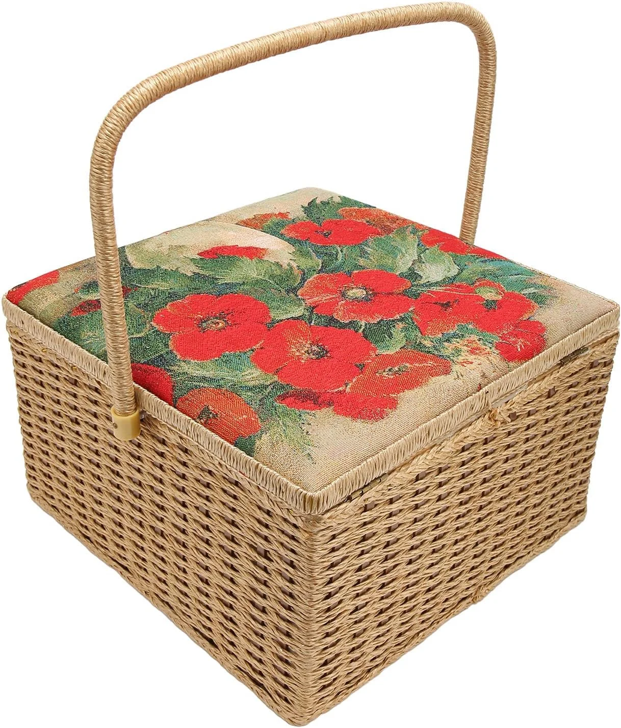 جعبه خیاطی چوبی 33 سانتی‌متری فوکتی با سینی جداشدنی، جعبه نگهداری وسایل قدیمی برای ابزار کاردستی، سوزن، بالشتک سوزن، لوازم هنری، سازمان‌دهنده قرقره نخ، کریسمس