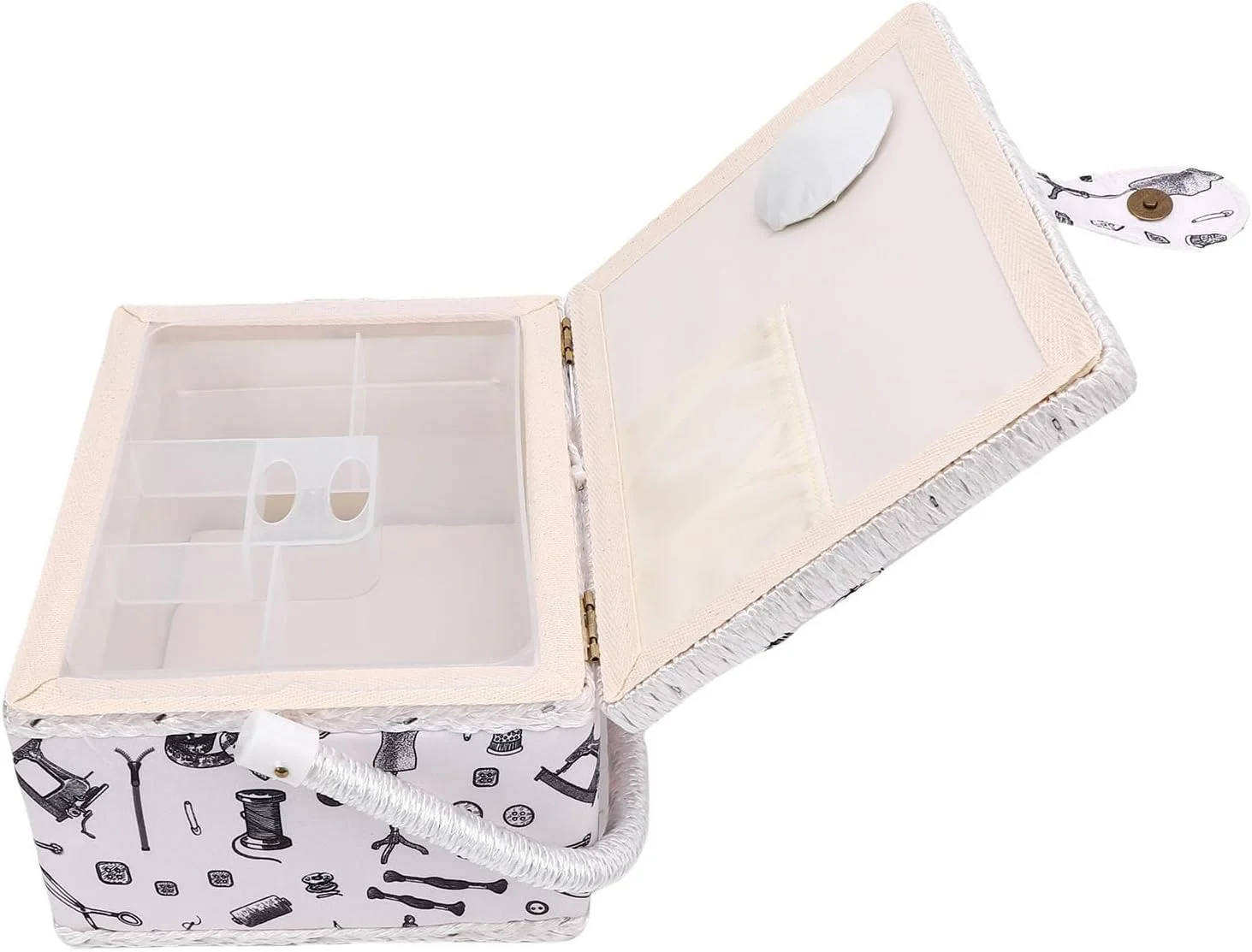 جعبه خیاطی بزرگ، سبد پارچه ای پلی استر با سینی جداشدنی، صرفه جویی در فضا برای سوزن و نخ برای علاقه مندان