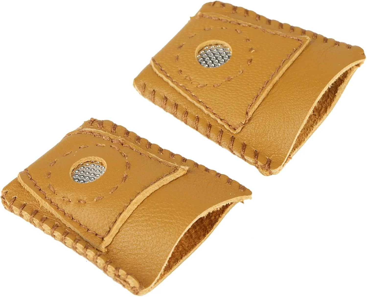 Fafeicy دو عدد انگشتانه چرمی سایز بزرگ راحت با نوک فلزی ابزار خیاطی DIY پوشش کاردستی