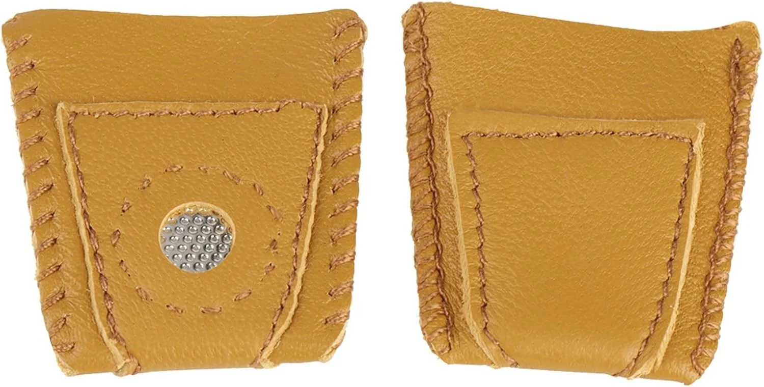 Fafeicy دو عدد انگشتانه چرمی سایز بزرگ راحت با نوک فلزی ابزار خیاطی DIY پوشش کاردستی