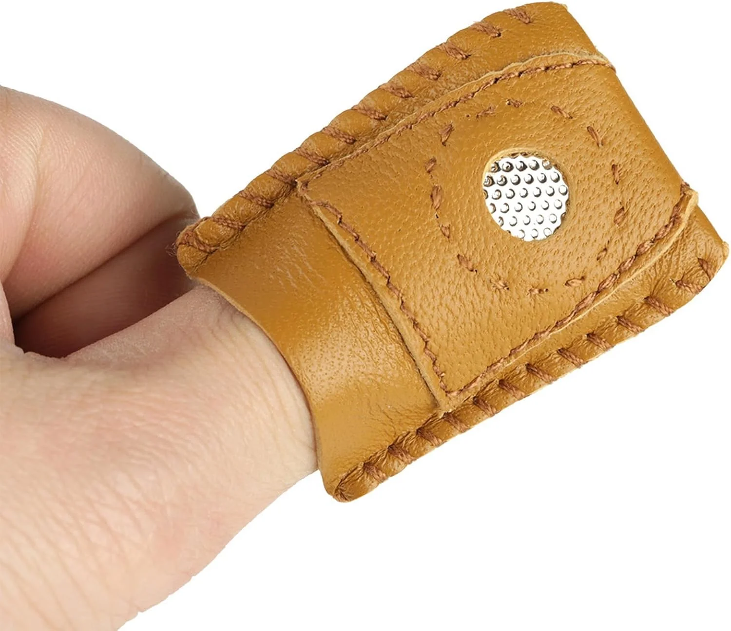 Fafeicy دو عدد انگشتانه چرمی سایز بزرگ راحت با نوک فلزی ابزار خیاطی DIY پوشش کاردستی