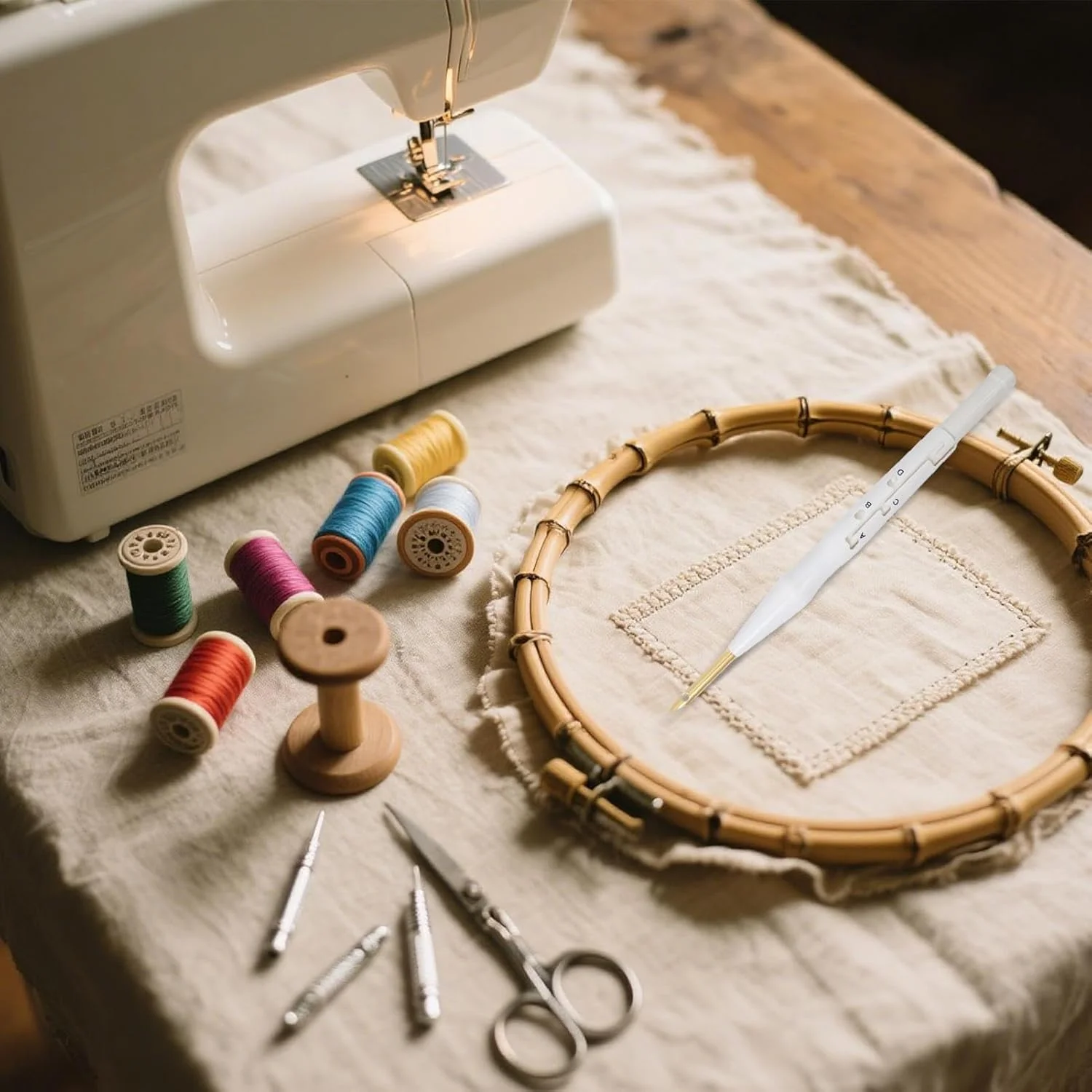 قلم سوزن پانچ - کیت نخ‌کش قلم گلدوزی قابل تنظیم، لوازم جانبی دوخت دستی برای مبتدیان و بزرگسالان برای پروژه‌های خلاقانه صنایع دستی، جوراب، بالش، پادری و تکه‌دوزی
