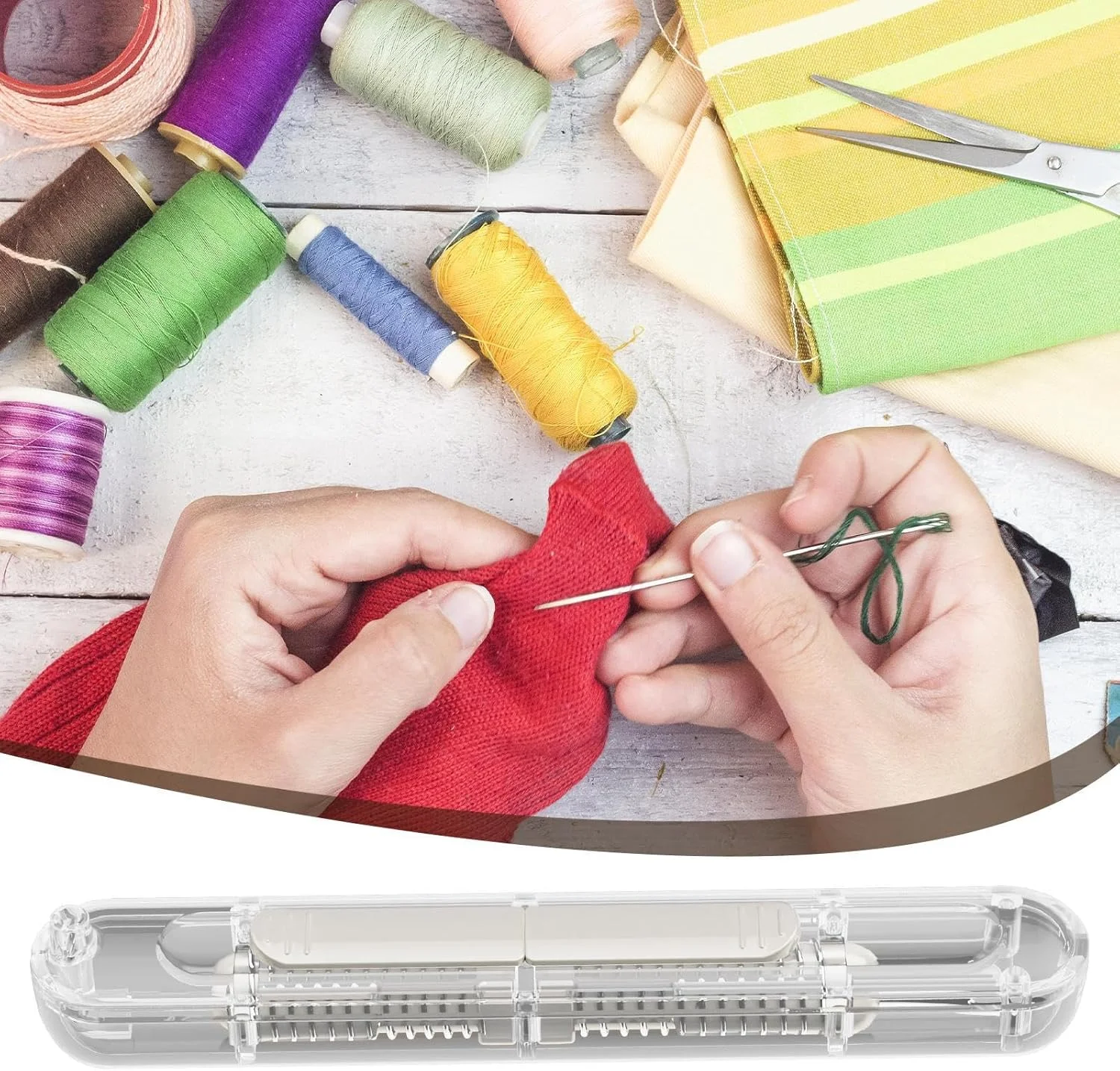 سوزن نخ کن برای خیاطی دستی، ابزار گلدوزی اتوماتیک 2 در 1 | بشکاف خیاطی برای لحاف دوزی، رفو، نمد، جین، بوم، صنایع دستی چرمی، مناسب مبتدیان و بزرگسالان