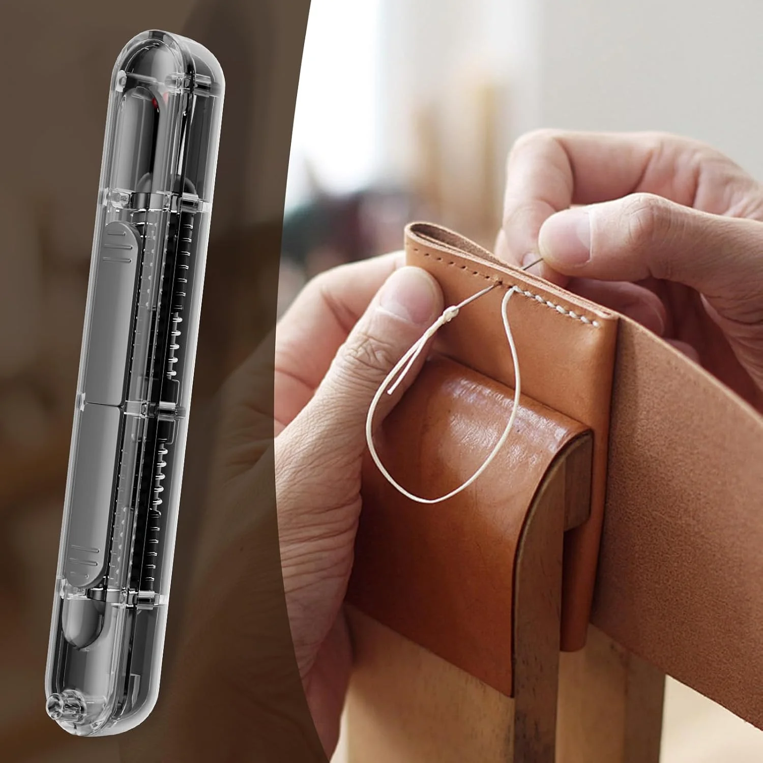 سوزن نخ کن - دستگاه گلدوزی نخ کن اتوماتیک 2 در 1، بشکافنده درز برای نمد، چرم، بوم، جین، مبتدیان، بزرگسالان، صنایع دستی، قلاب بافی