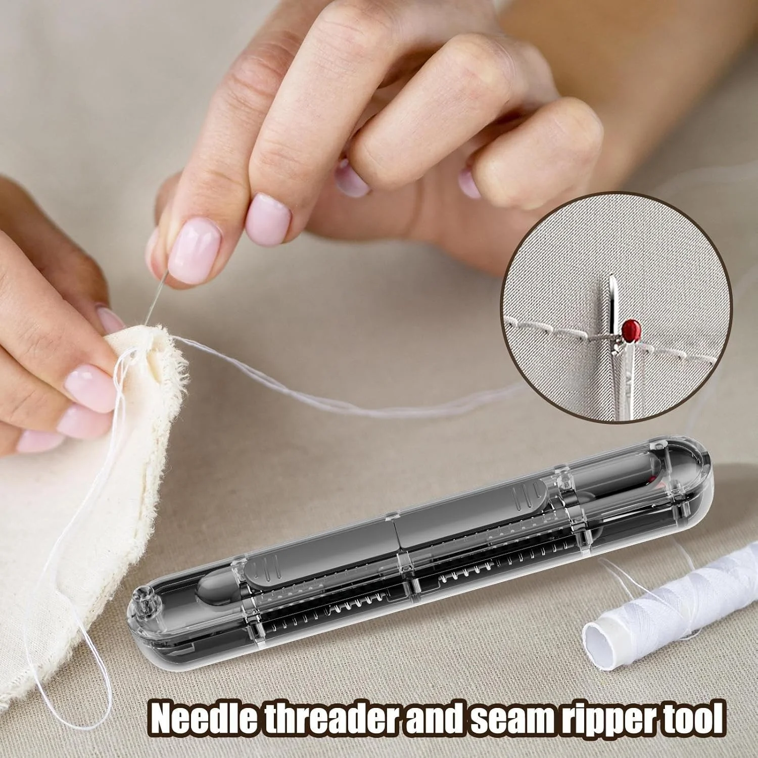 سوزن نخ کن اتوماتیک | ابزار دو کاره اتوماتیک گلدوزی - شکافنده درز گلدوزی برای نمد، بوم، چرم، رفو، قلاب بافی، ملیله دوزی، پارچه جین، صنایع دستی، مبتدیان و بزرگسالان