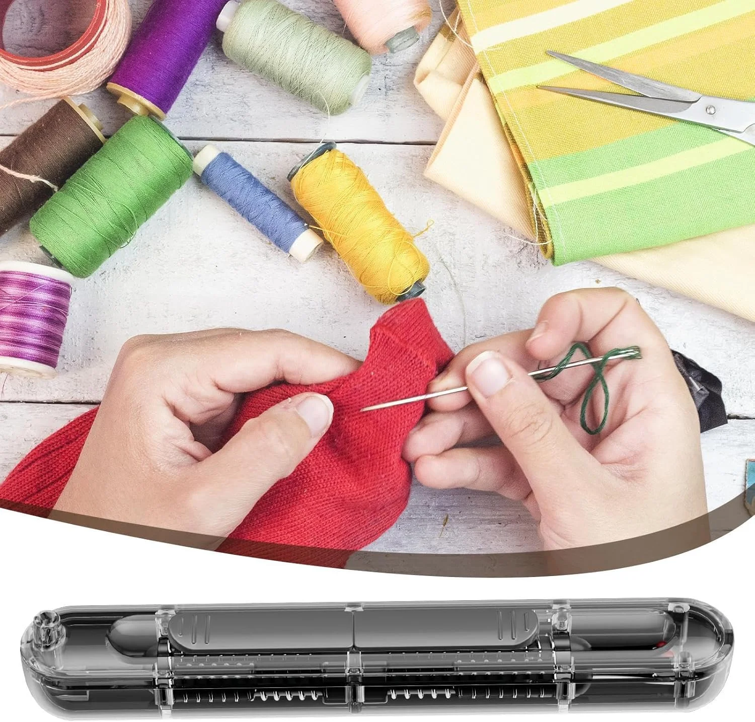 نخ‌کش برای خیاطی - نخ‌کش سوزن دوزی اتوماتیک 2 در 1، بشکاف خیاطی برای لحاف‌دوزی، رفو، ملیله‌دوزی، نمد، جین، بوم، صنایع دستی چرم، مناسب برای مبتدیان و بزرگسالان