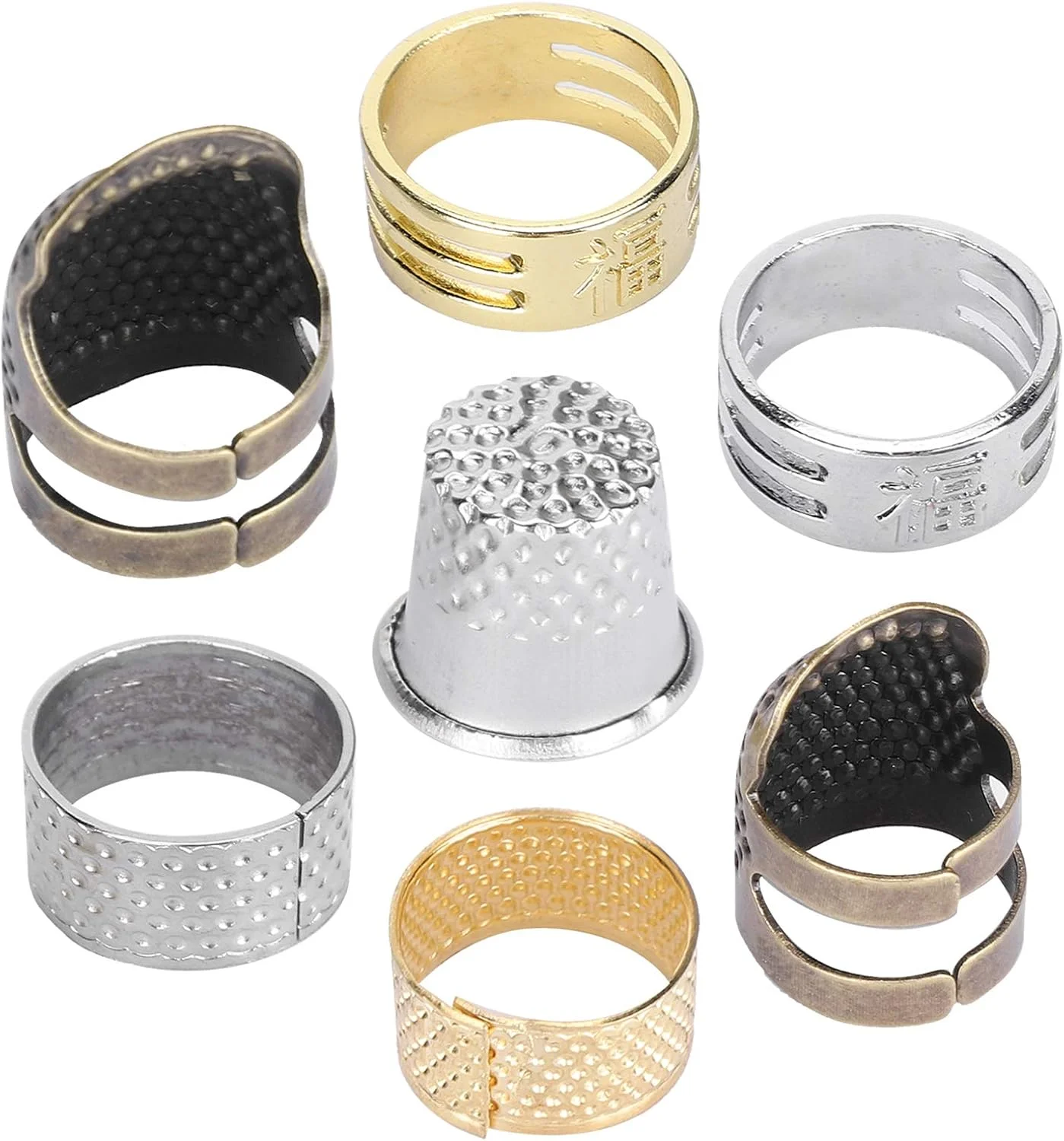 مجموعه انگشتانه خیاطی 7 عددی Tnfeeon، انگشتانه انگشتی حلقه ای قابل تنظیم، محافظ انگشتی برنجی، لوازم جانبی گلدوزی سوزن دوزی