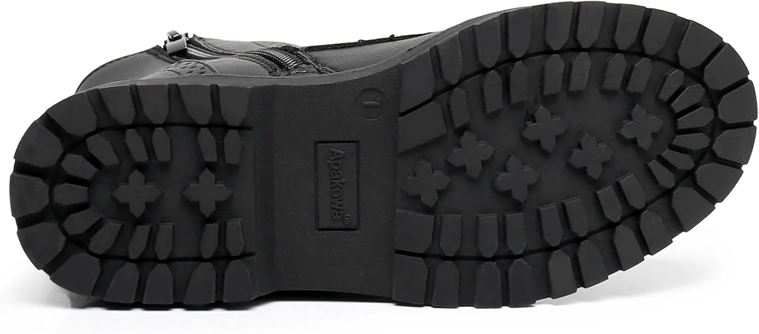 کفش بوت ساق‌دار رزمی دخترانه آپاکووا با بند و زیپ داخلی، مدل فشن، مناسب کودکان (سایز کوچک/بزرگ)، مشکی