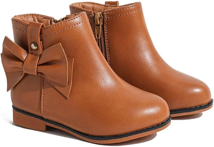 بوت های دخترانه CIXVXCI، بوت های شیک مچی دخترانه با زیپ، بوت های کوتاه جیر با پاپیون برای کودکان نوپا/کودکان کوچک