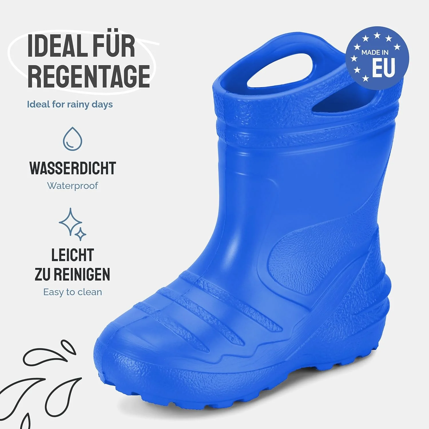 چکمه های بارانی بچه گانه Ladeheid KL051-S، کفش های بارانی EVA فوق سبک، چکمه های بارانی راحت و سبک وزن، ایده آل برای بهار و تابستان، آبی، سایز 34 اروپا