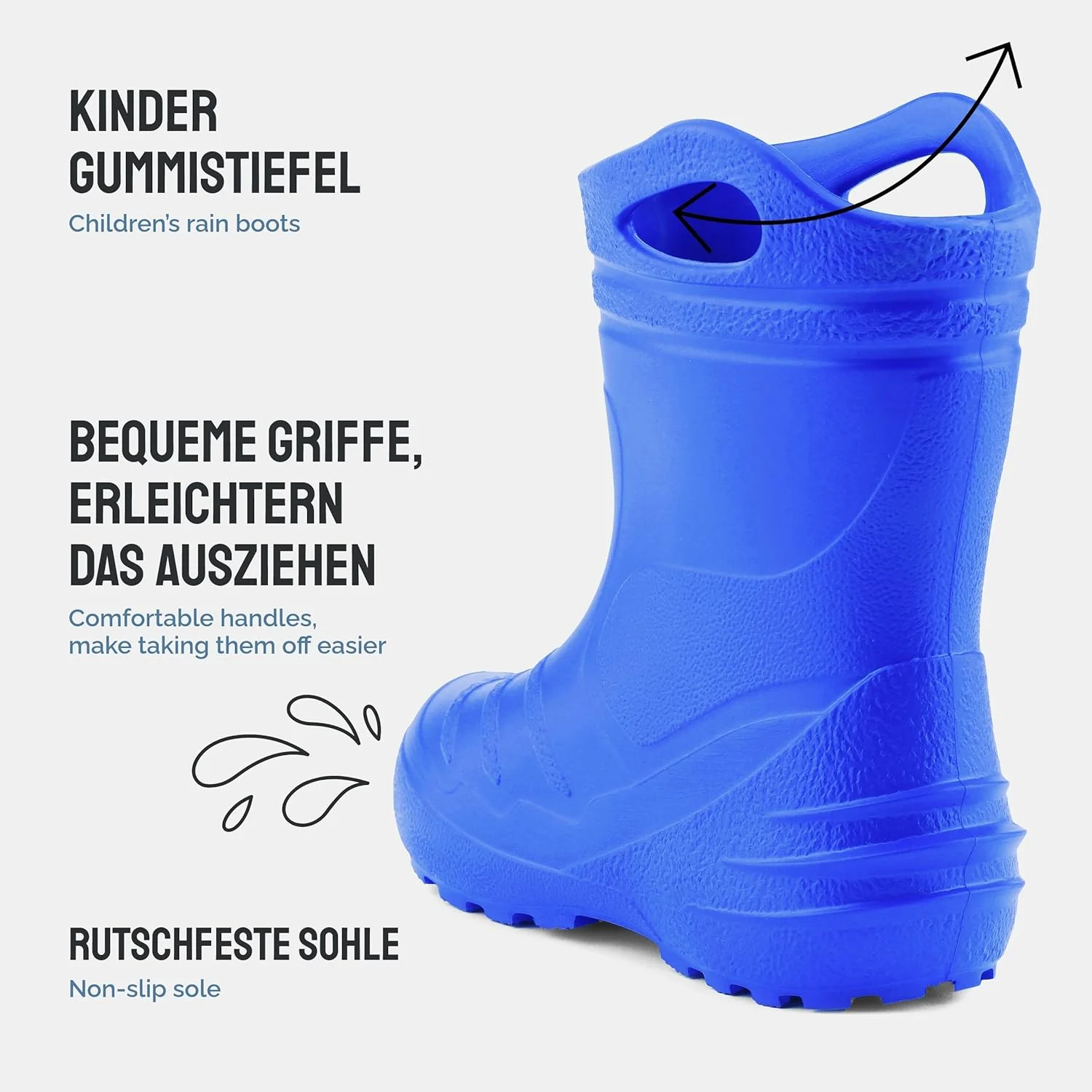 چکمه های بارانی بچه گانه Ladeheid KL051-S، کفش های بارانی EVA فوق سبک، چکمه های بارانی راحت و سبک وزن، ایده آل برای بهار و تابستان، آبی، سایز 34 اروپا