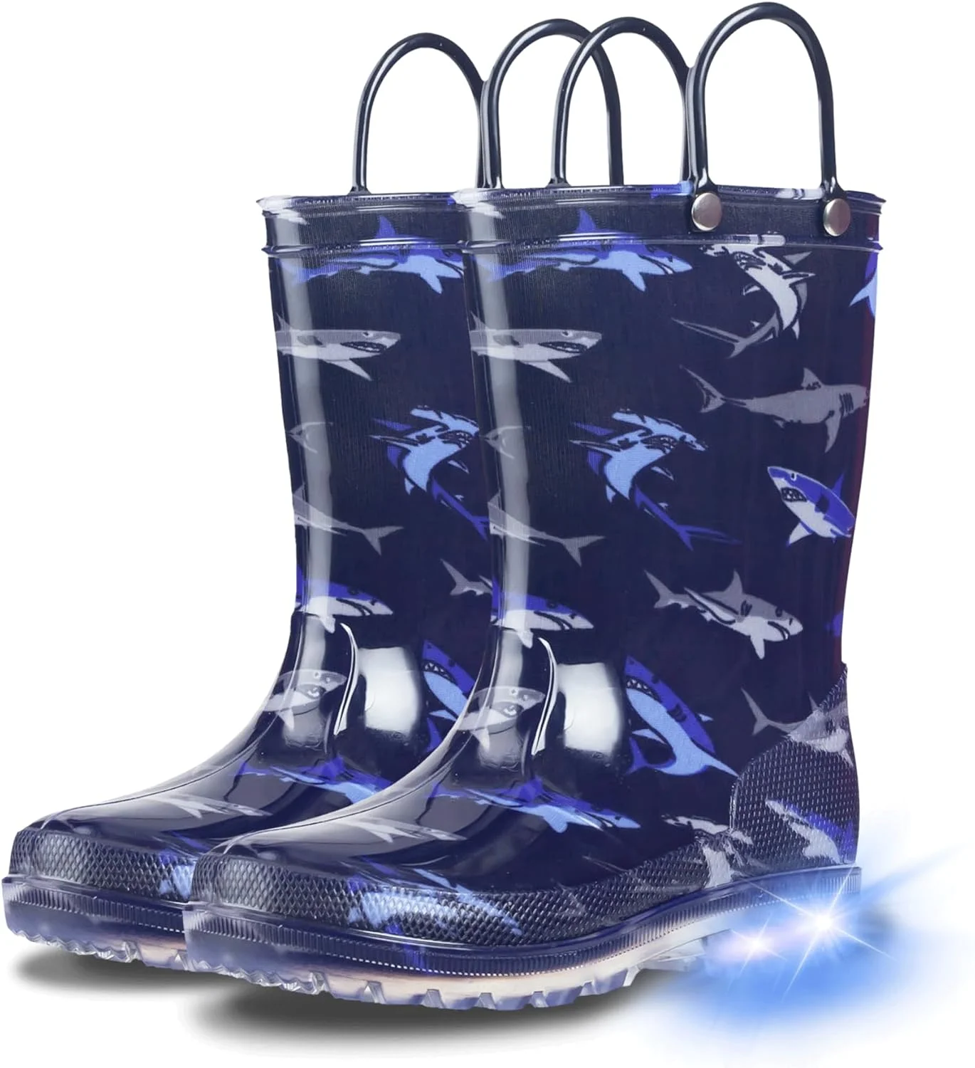 چکمه بارانی کودکانه گاوباو با طرح اکلیلی و چراغ دار، دسته دار و ضد آب مناسب پسران و دختران