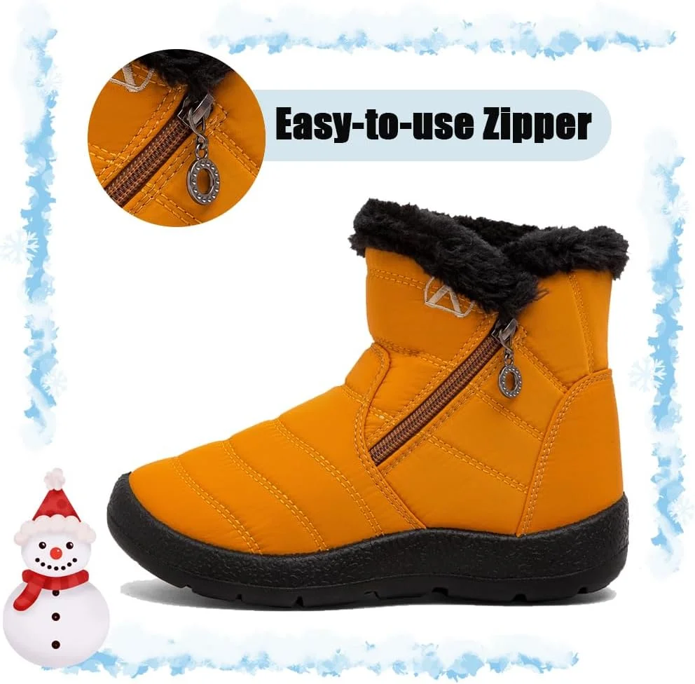 بوت های برفی کودکان GOGOUP، بوت های زمستانی ضد آب با آستر گرم، مناسب برای دختران و پسران، کفش های زمستانی ضد لغزش مناسب فضای باز