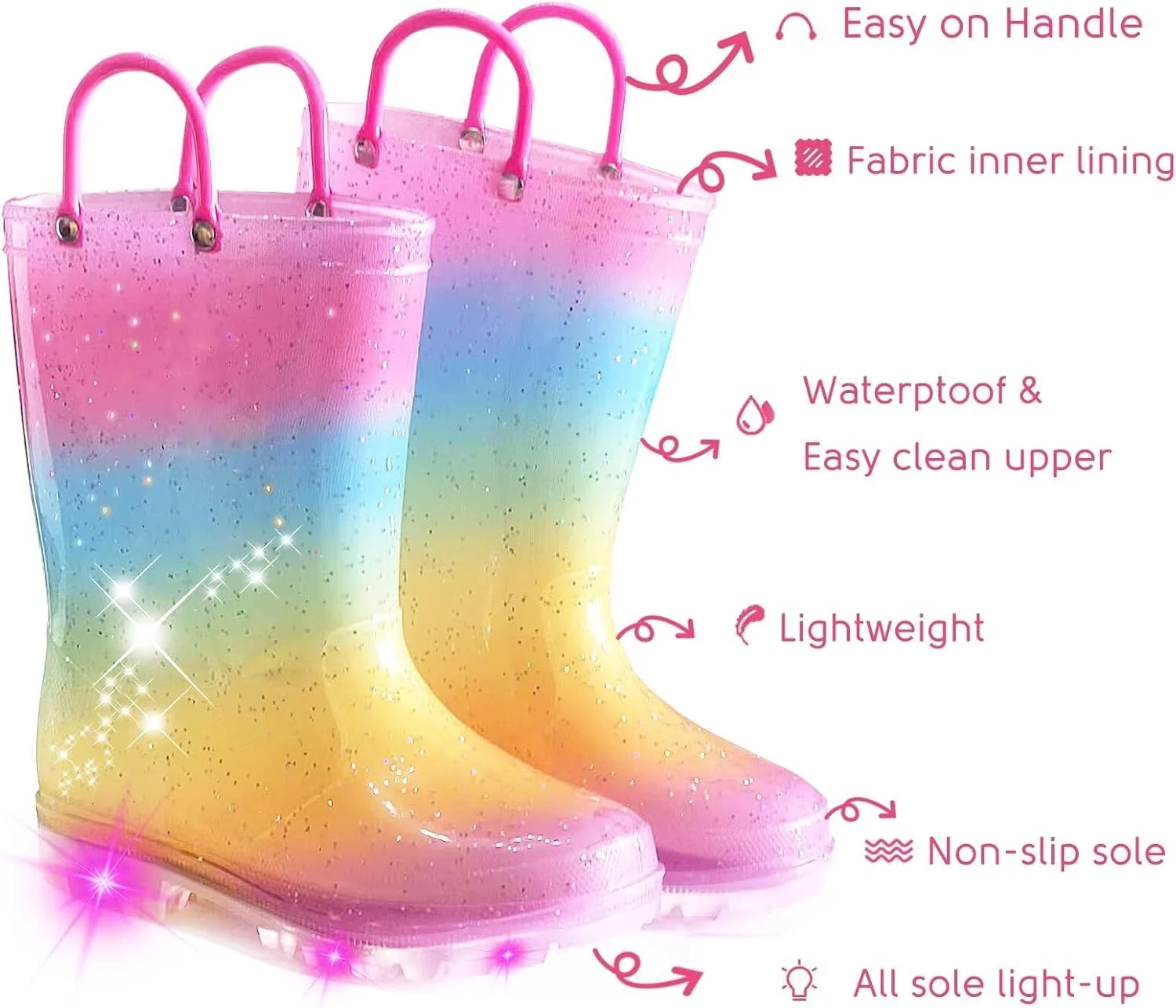 چکمه بارانی کودکانه گرین تایمینگ برای دختران و پسران، چکمه های ضد آب و درخشان با دستگیره های آسان