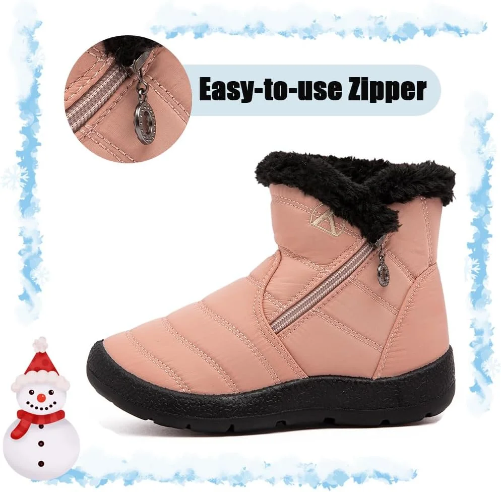 بوت برفی بچگانه ضد آب، بوت زمستانی گرم و آستر دار برای دختران و پسران، کفش زمستانی ضد لغزش مناسب فضای باز