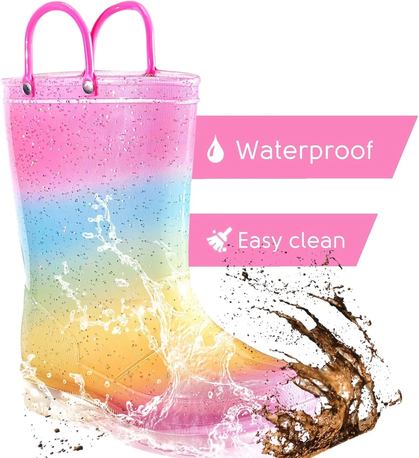 چکمه بارانی کودکانه گرین تایمینگ برای دختران و پسران، چکمه های ضد آب و درخشان با دستگیره های آسان